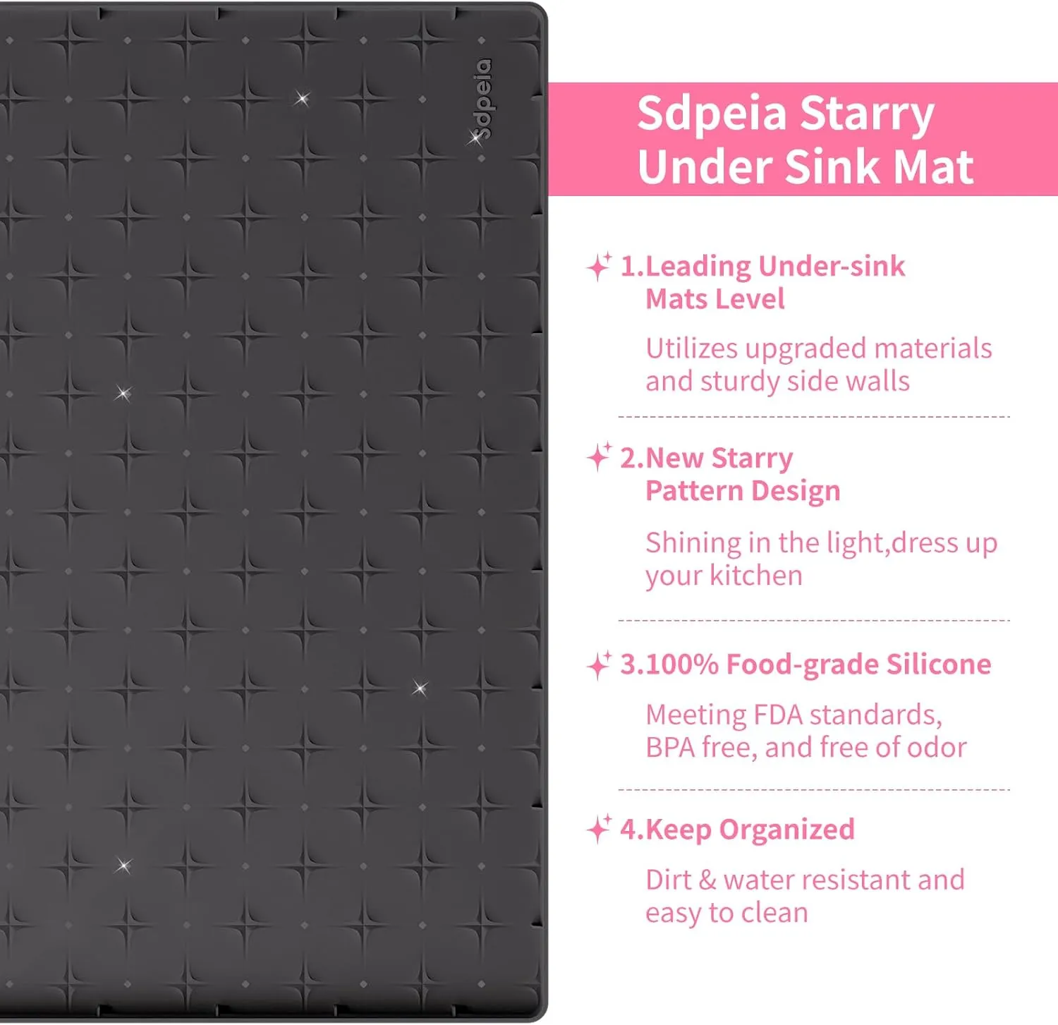 Sdpeia Under Sink Mat for [19" x 19"] Cabinet, Upgraded Silicone Waterproof Mat Kitchen Cabinet Liner Cabinet Protector Kitchen Organizers and Storage