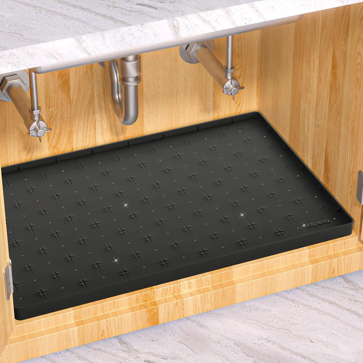 Sdpeia Under Sink Mat for [19" x 19"] Cabinet, Upgraded Silicone Waterproof Mat Kitchen Cabinet Liner Cabinet Protector Kitchen Organizers and Storage