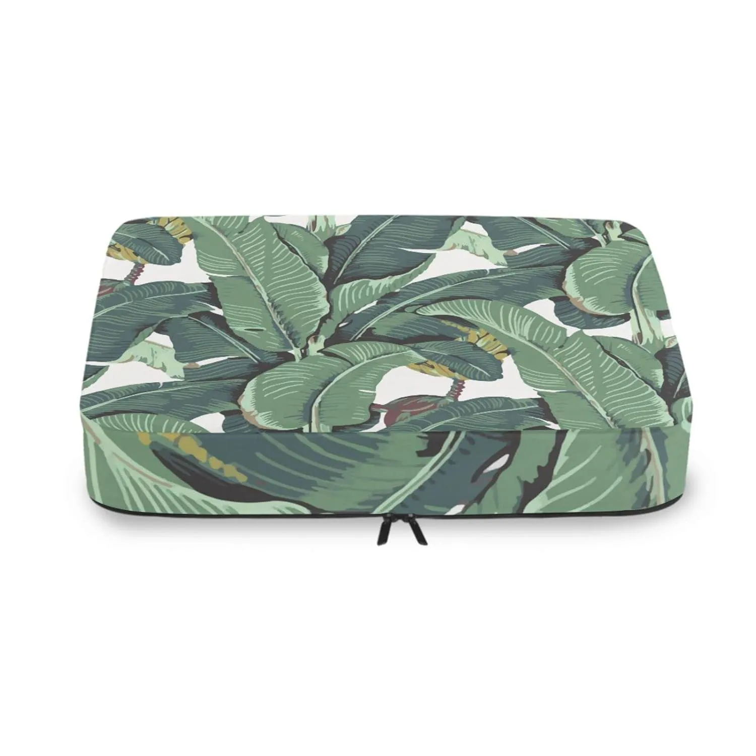 Seamless Old Green Hotel Banana Leaves on White Pattern 4 Set Packing Cubes, Travel Packing Organizers, 600D Oxford Cloth Toiletry Storage Bag, Luggage Mesh Bags for Accessories