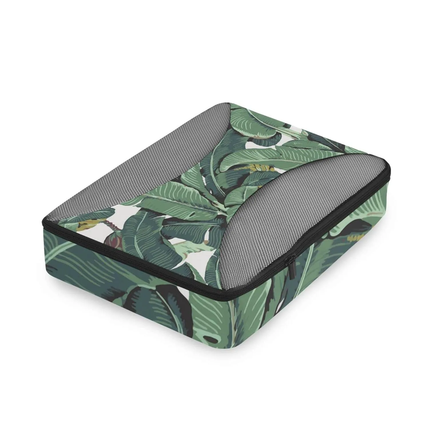 Seamless Old Green Hotel Banana Leaves on White Pattern 4 Set Packing Cubes, Travel Packing Organizers, 600D Oxford Cloth Toiletry Storage Bag, Luggage Mesh Bags for Accessories