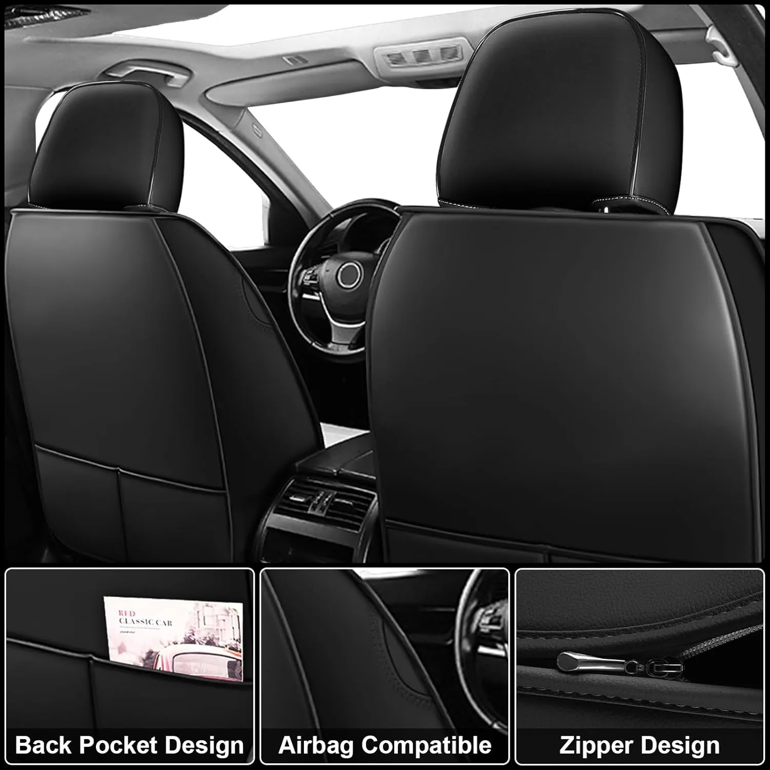 Seat Covers 5 Seats Custom Fit for Buick Regal 2011-2017, Standard Waterproof Car Seat Cover, Breathable and Comfortable Leather Cushion Cover, Auto Interior Accessories (Black)