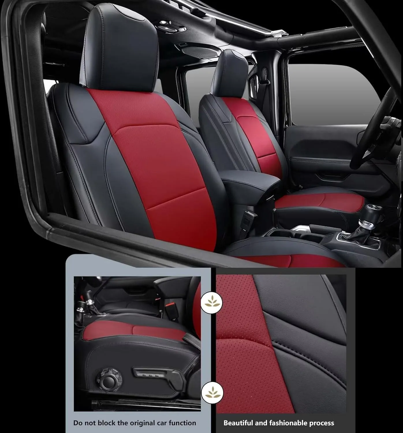 Seat Covers Custom Fit for Jeep Wrangler 4 Door Sahara Rubicon Willys Willys Sport Sport S Freedom Trims 2018-2024 Faux Leather Seat Covers with Armrest Cover