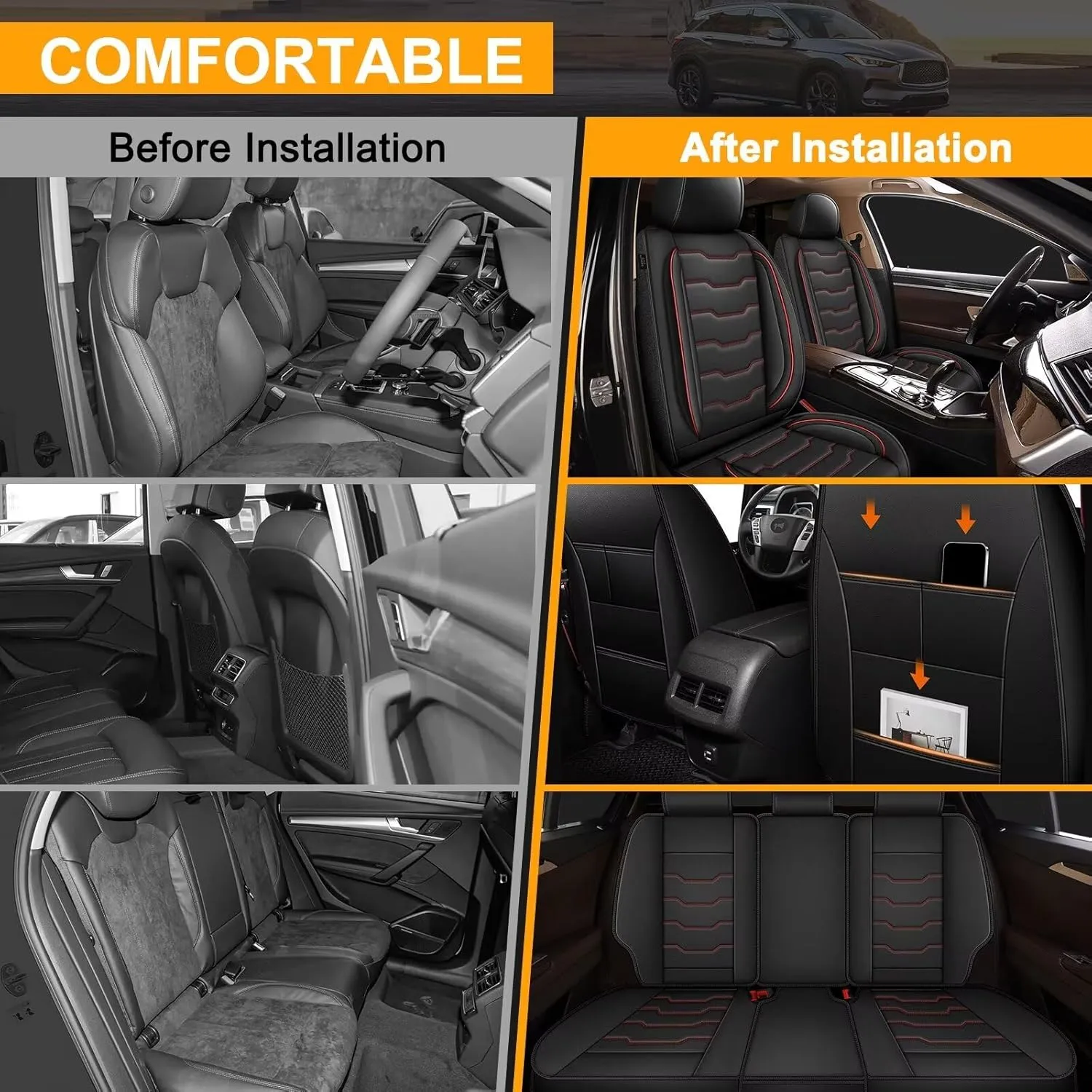 Seat Covers Fit for Hyundai Kona 2018-2024 2025: Leather SUV Seat Covers Car Automotive Seat Protectors (Full Set 5 Seats, Redline)
