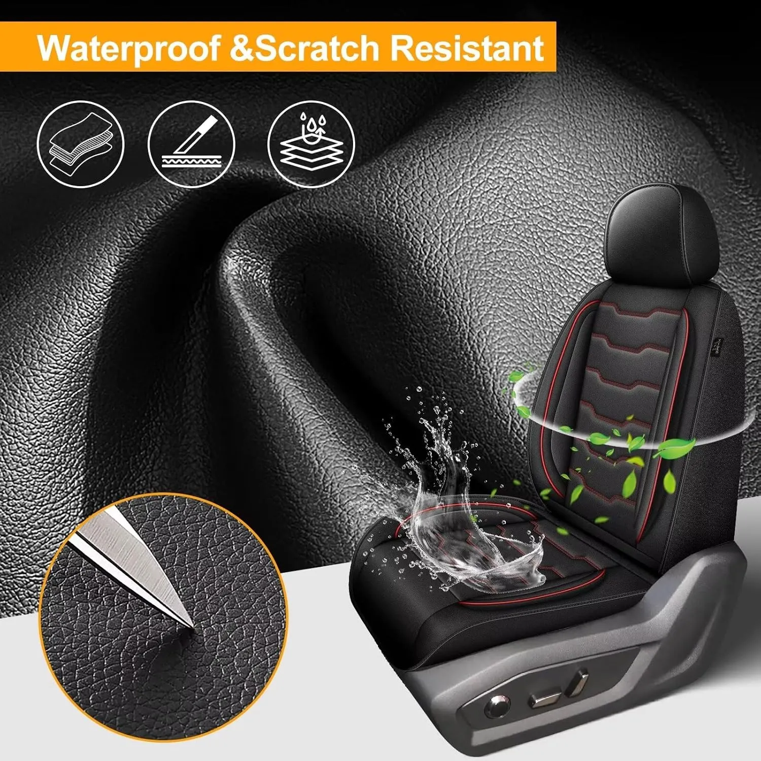Seat Covers Fit for Hyundai Kona 2018-2024 2025: Leather SUV Seat Covers Car Automotive Seat Protectors (Full Set 5 Seats, Redline)
