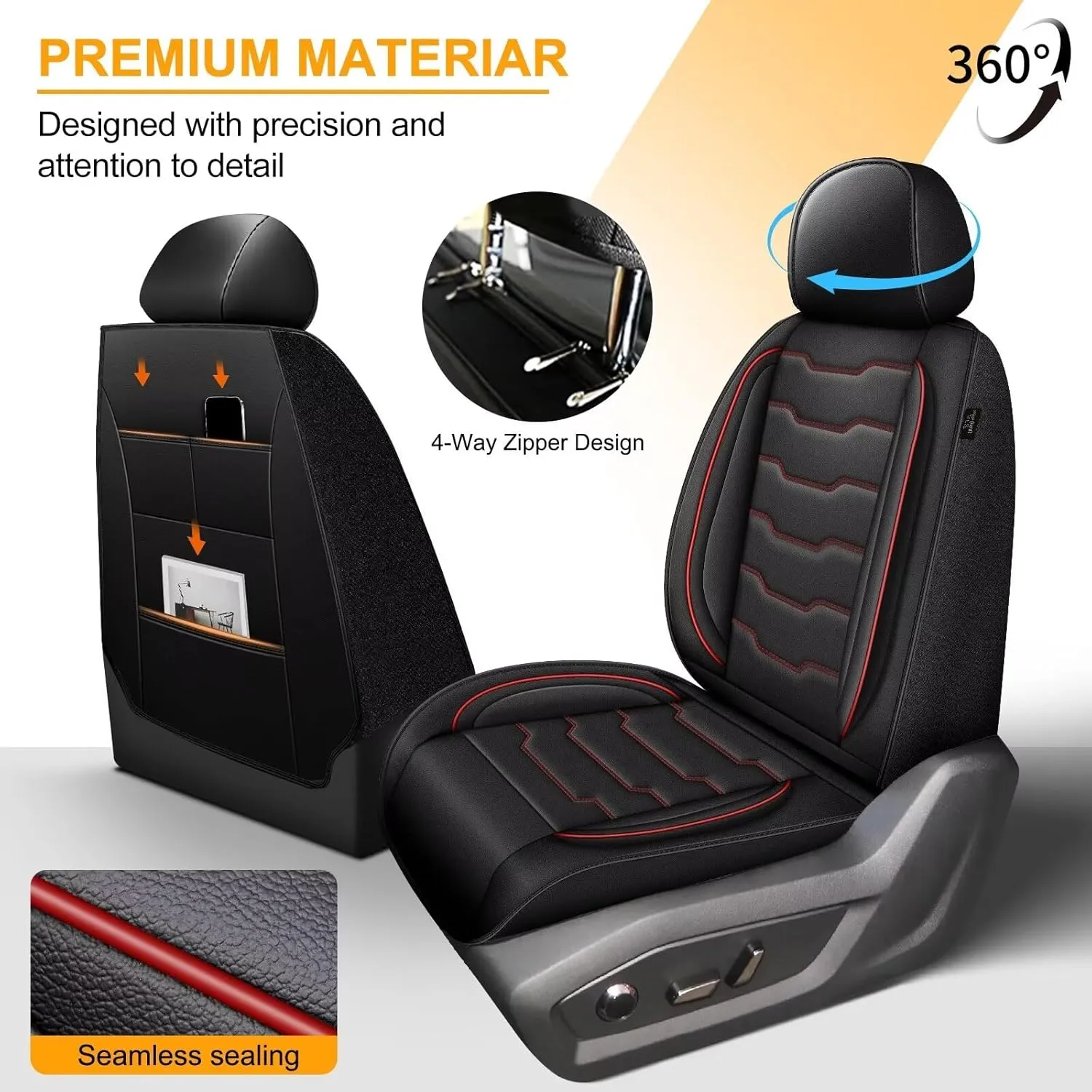 Seat Covers Fit for Hyundai Kona 2018-2024 2025: Leather SUV Seat Covers Car Automotive Seat Protectors (Full Set 5 Seats, Redline)