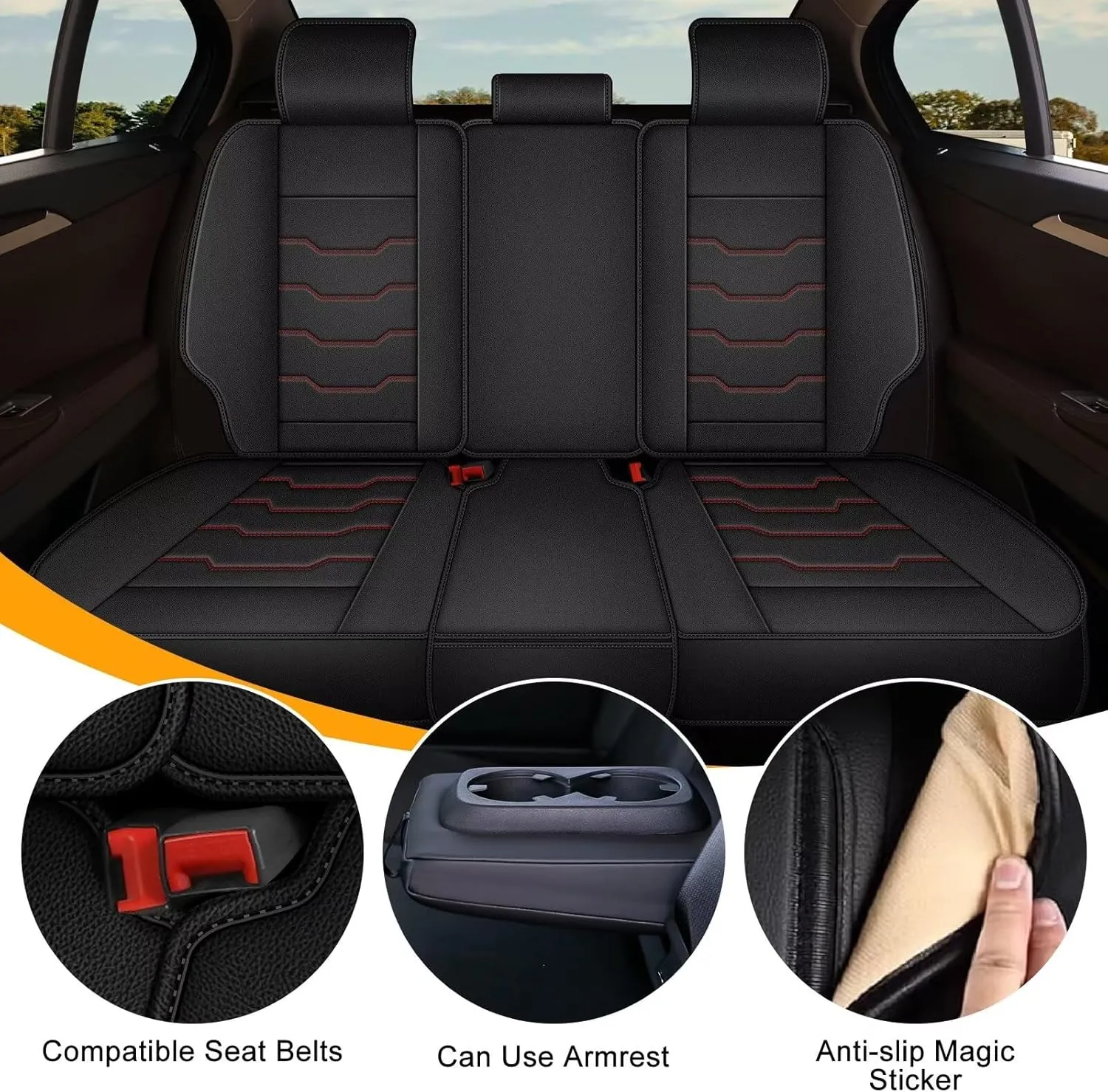 Seat Covers Fit for Hyundai Kona 2018-2024 2025: Leather SUV Seat Covers Car Automotive Seat Protectors (Full Set 5 Seats, Redline)