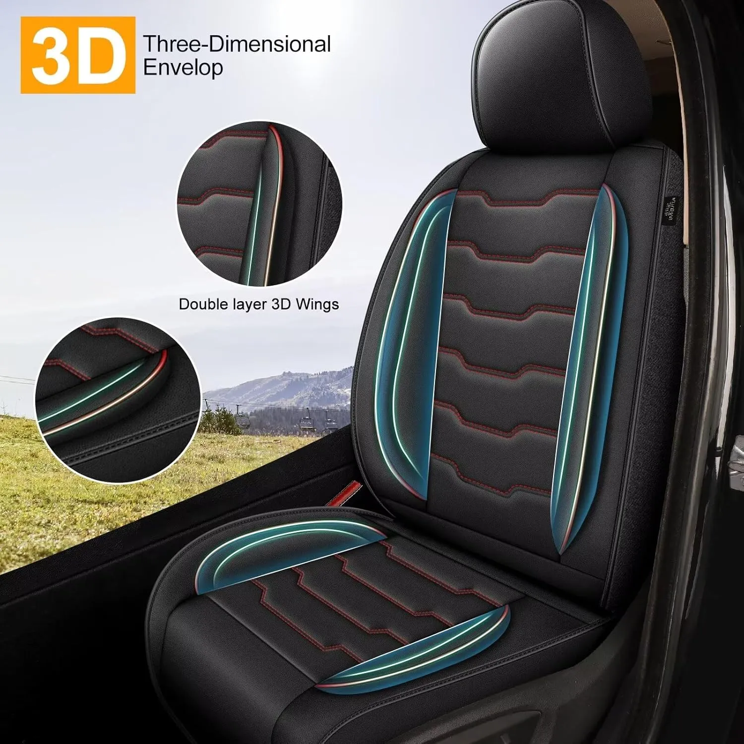 Seat Covers Fit for Hyundai Kona 2018-2024 2025: Leather SUV Seat Covers Car Automotive Seat Protectors (Full Set 5 Seats, Redline)