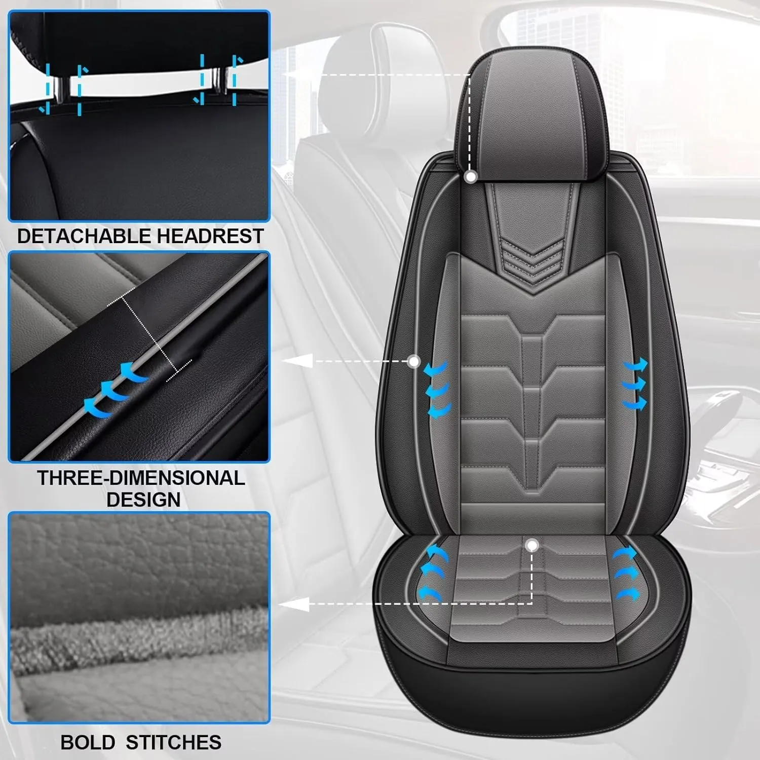 Seat Covers Fit for Lexus ES 350/300h 2007-2025 Full Set Car Seat Cover Faux Leather Seat Cushion Waterproof Auto Protectors(Black & Grey)-2 Rows 5 Seats