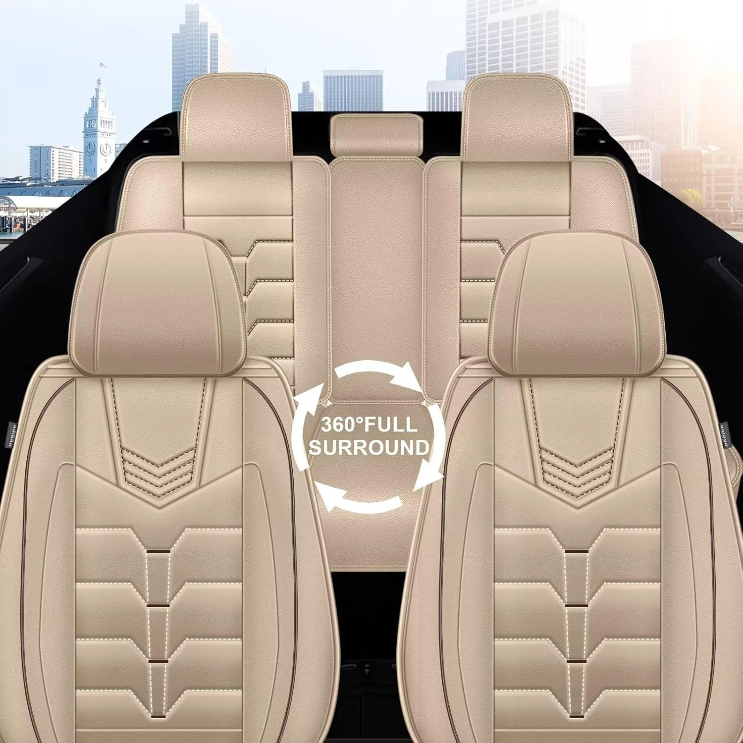 Seat Covers Fit for Nissan Sentra 2008-2025 Full Set Car Seat Cover Faux Leather Seat Cushion Waterproof Auto Protectors(Beige)-2 Rows 5 Seats