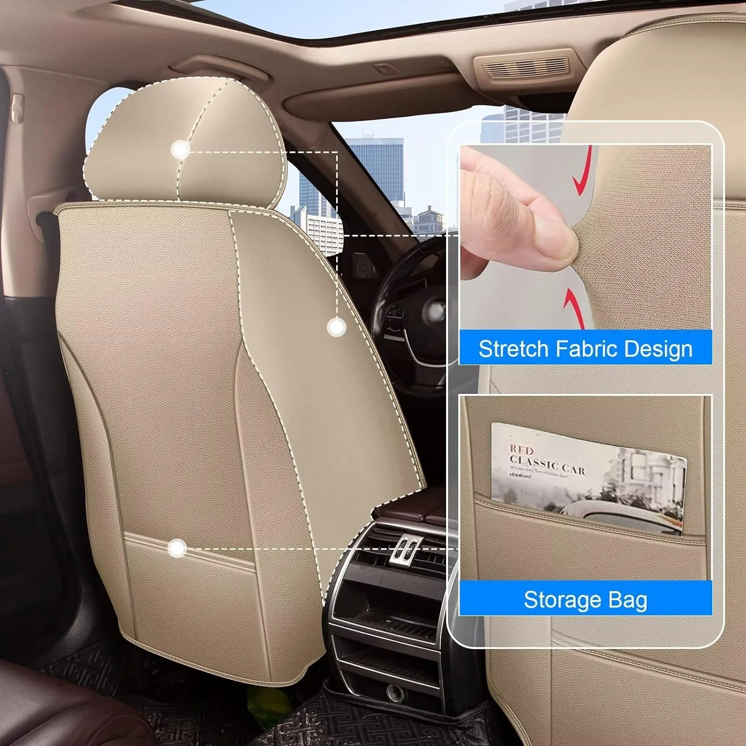 Seat Covers Fit for Nissan Sentra 2008-2025 Full Set Car Seat Cover Faux Leather Seat Cushion Waterproof Auto Protectors(Beige)-2 Rows 5 Seats