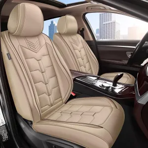 Seat Covers Fit for Nissan Sentra 2008-2025 Full Set Car Seat Cover Faux Leather Seat Cushion Waterproof Auto Protectors(Beige)-2 Rows 5 Seats