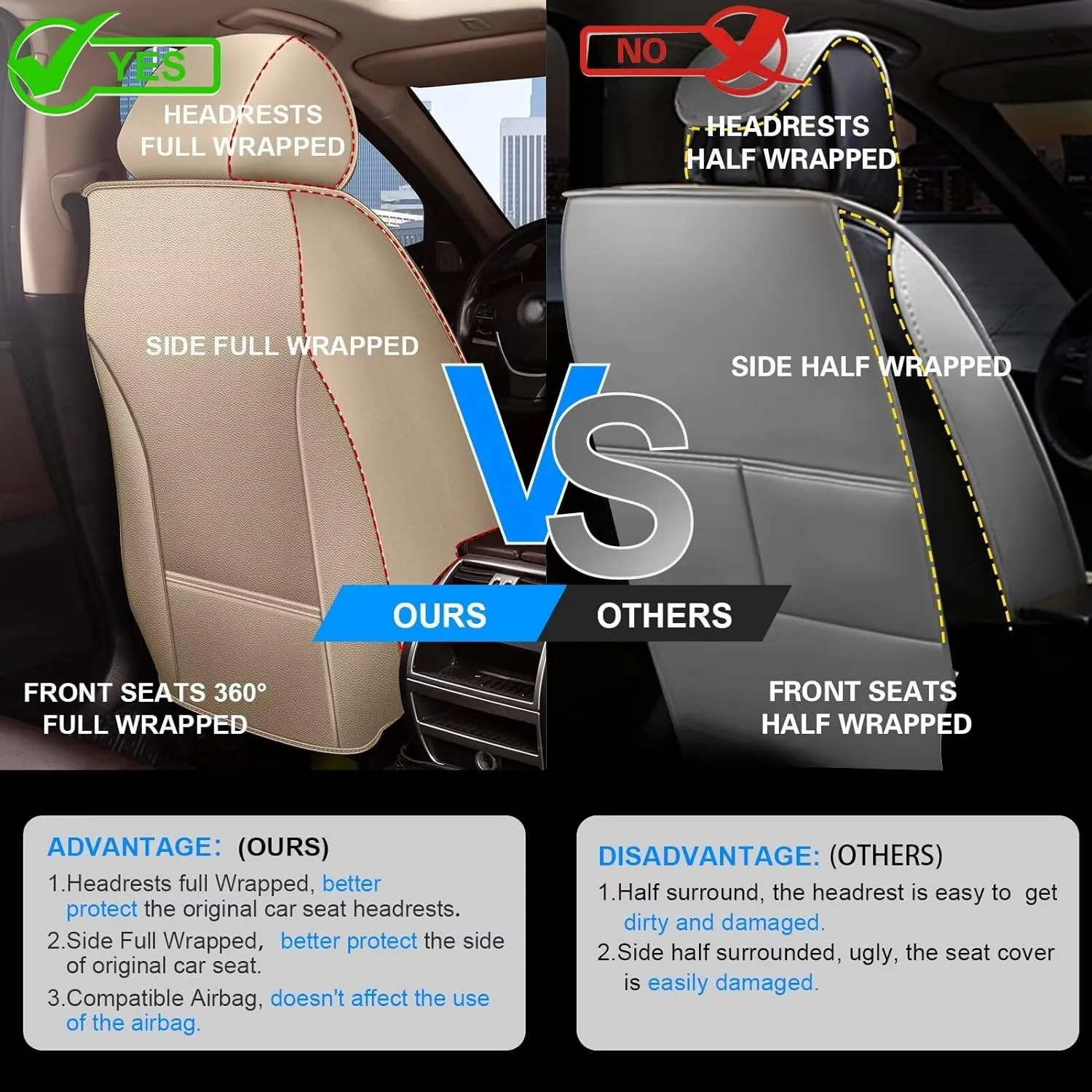 Seat Covers Fit for Nissan Sentra 2008-2025 Full Set Car Seat Cover Faux Leather Seat Cushion Waterproof Auto Protectors(Beige)-2 Rows 5 Seats