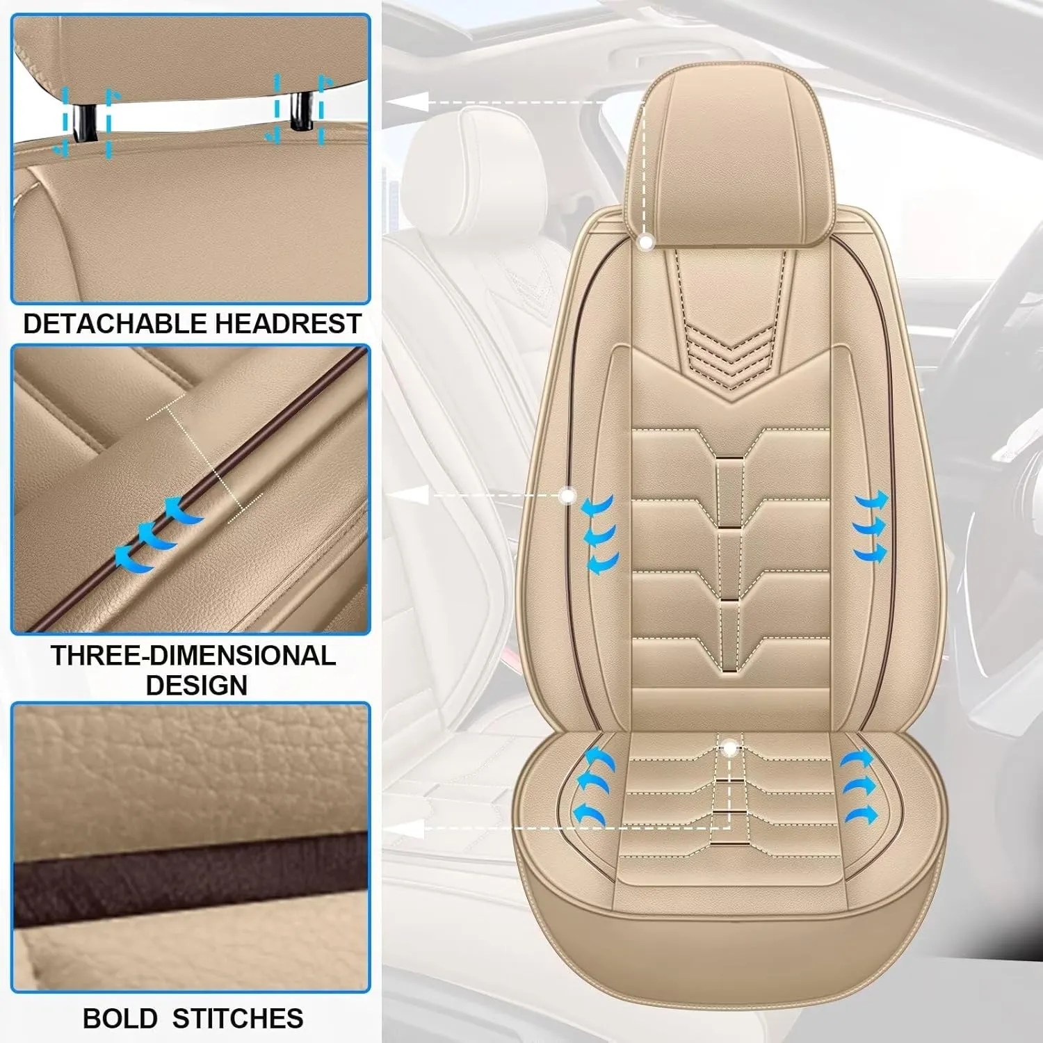 Seat Covers Fit for Nissan Sentra 2008-2025 Full Set Car Seat Cover Faux Leather Seat Cushion Waterproof Auto Protectors(Beige)-2 Rows 5 Seats