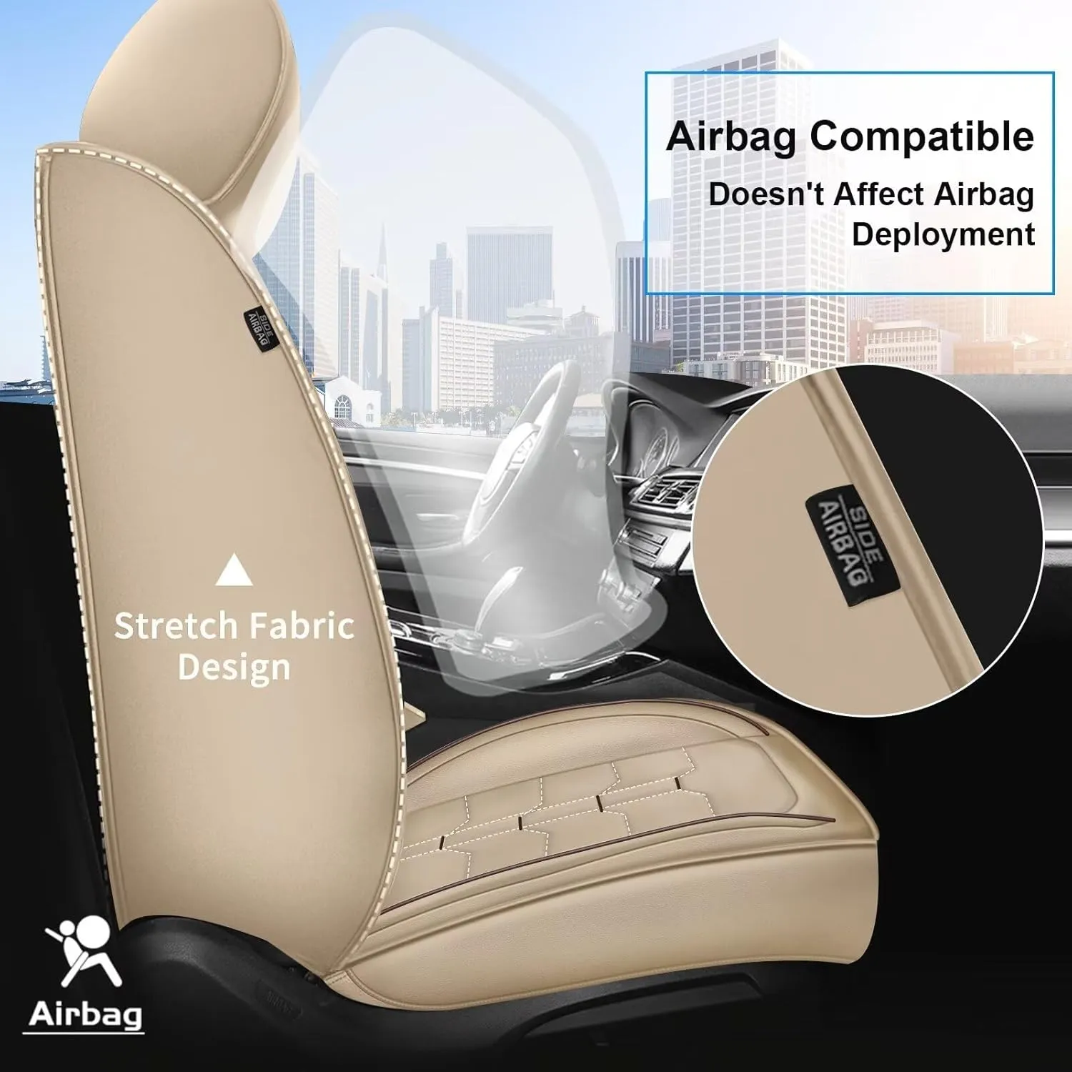 Seat Covers Fit for Nissan Sentra 2008-2025 Full Set Car Seat Cover Faux Leather Seat Cushion Waterproof Auto Protectors(Beige)-2 Rows 5 Seats