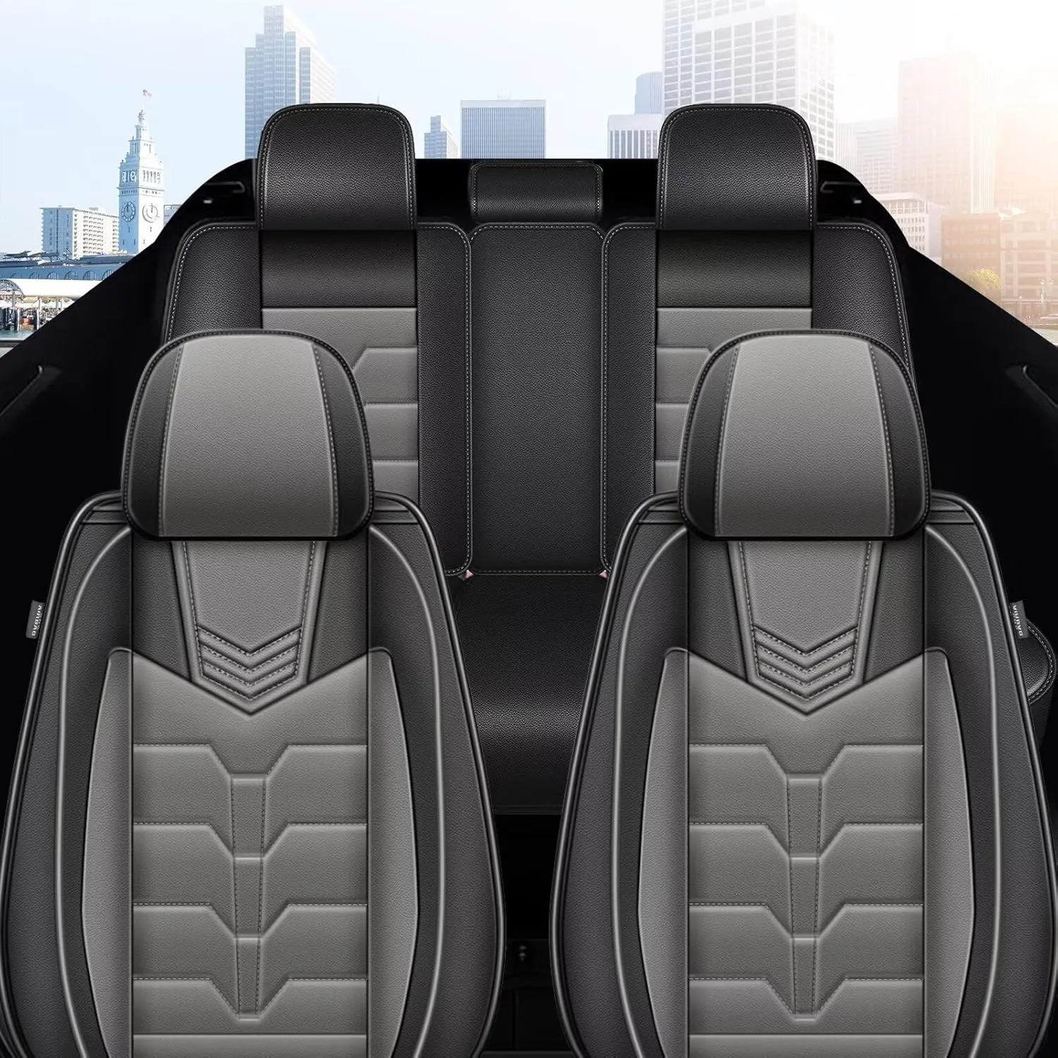 Seat Covers Fit for Nissan Sentra 2008-2025 Full Set Car Seat Cover Faux Leather Seat Cushion Waterproof Auto Protectors(Black & Grey)-2 Rows 5 Seats