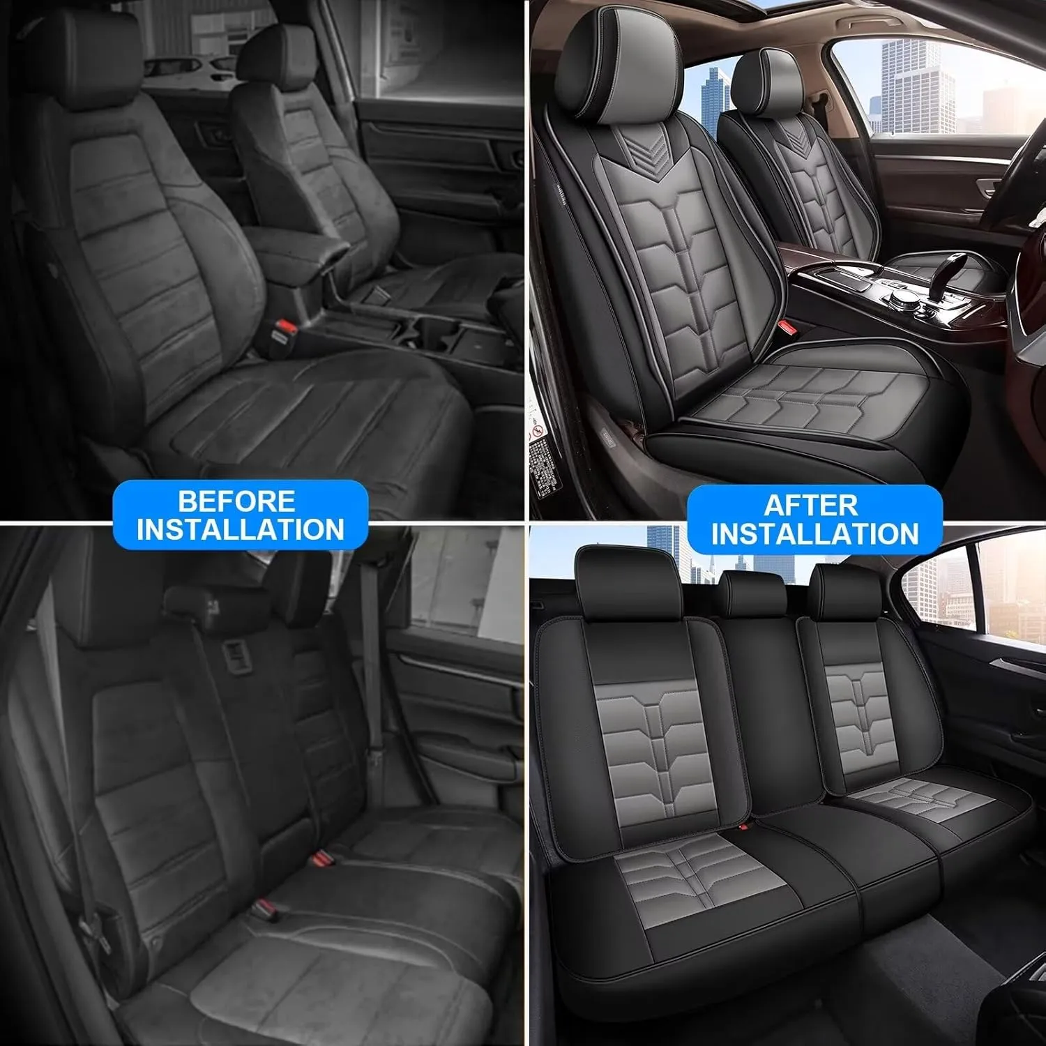 Seat Covers Fit for Nissan Sentra 2008-2025 Full Set Car Seat Cover Faux Leather Seat Cushion Waterproof Auto Protectors(Black & Grey)-2 Rows 5 Seats
