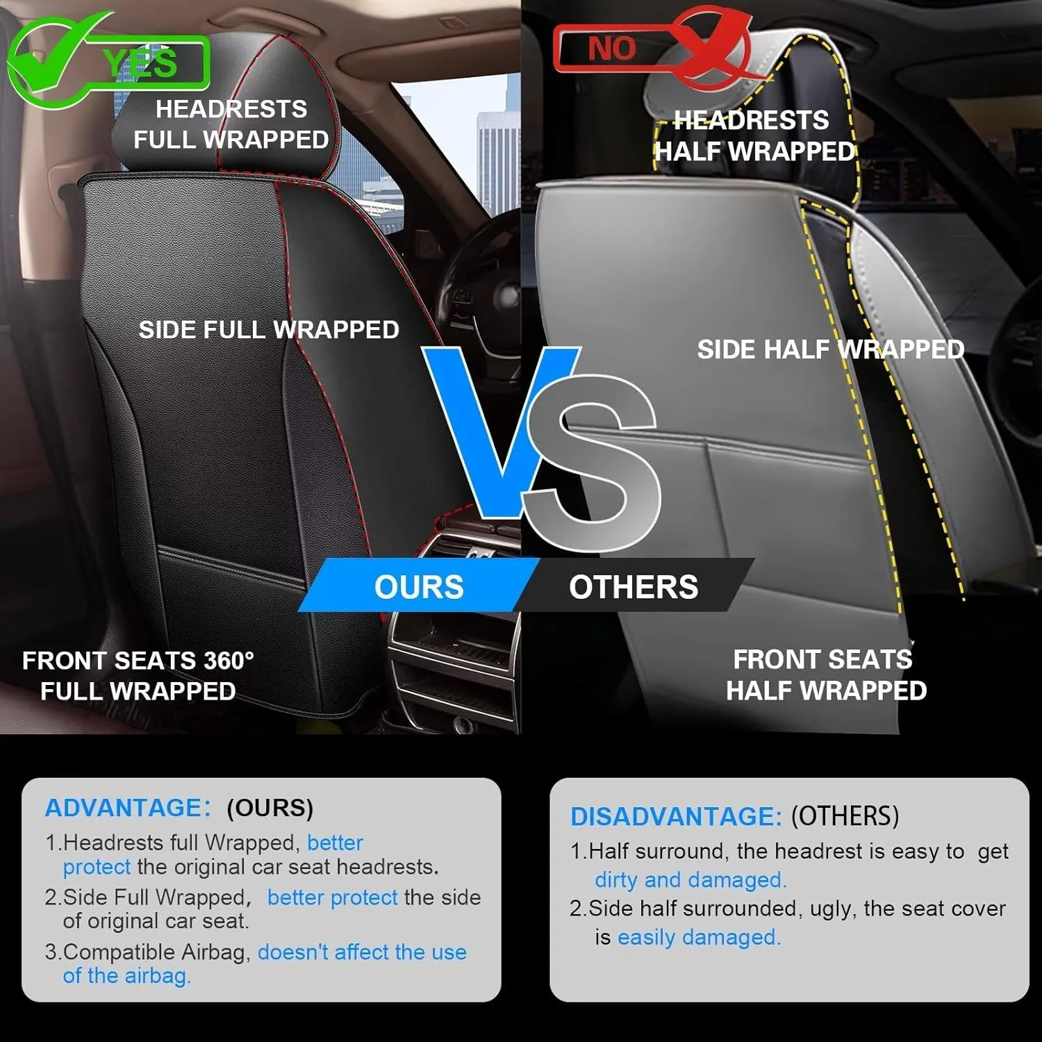 Seat Covers Fit for Nissan Sentra 2008-2025 Full Set Car Seat Cover Faux Leather Seat Cushion Waterproof Auto Protectors(Black & Grey)-2 Rows 5 Seats