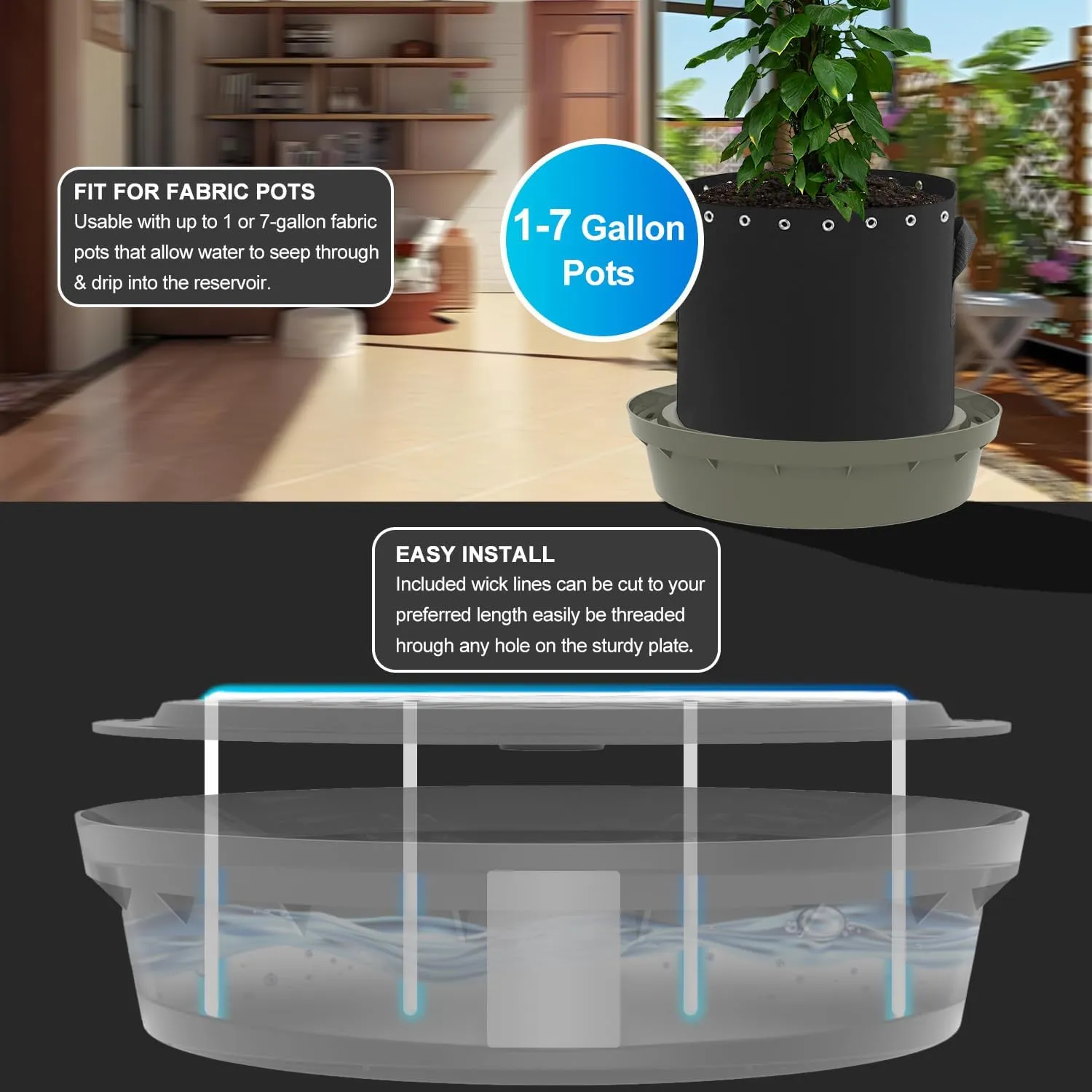 Self-Watering Base with Visible Water Level,Keeps Leaves and Flying Insects Out,Maintains Water Quality, Brown, 5 Packs(Without Wheels).