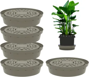 Self-Watering Base with Visible Water Level,Keeps Leaves and Flying Insects Out,Maintains Water Quality, Brown, 5 Packs(Without Wheels).