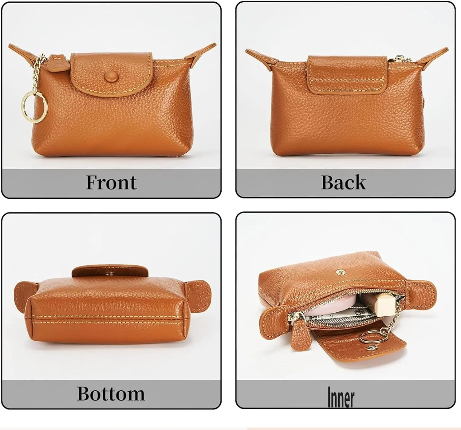 SENDEFN Small Leather Women Coin Purse, Women's Keychain Zipper Pocket Pouch Wallet
