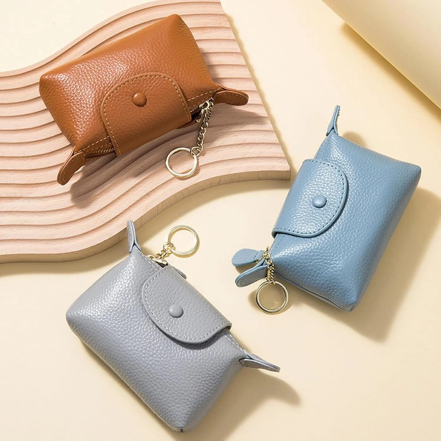 SENDEFN Small Leather Women Coin Purse, Women's Keychain Zipper Pocket Pouch Wallet