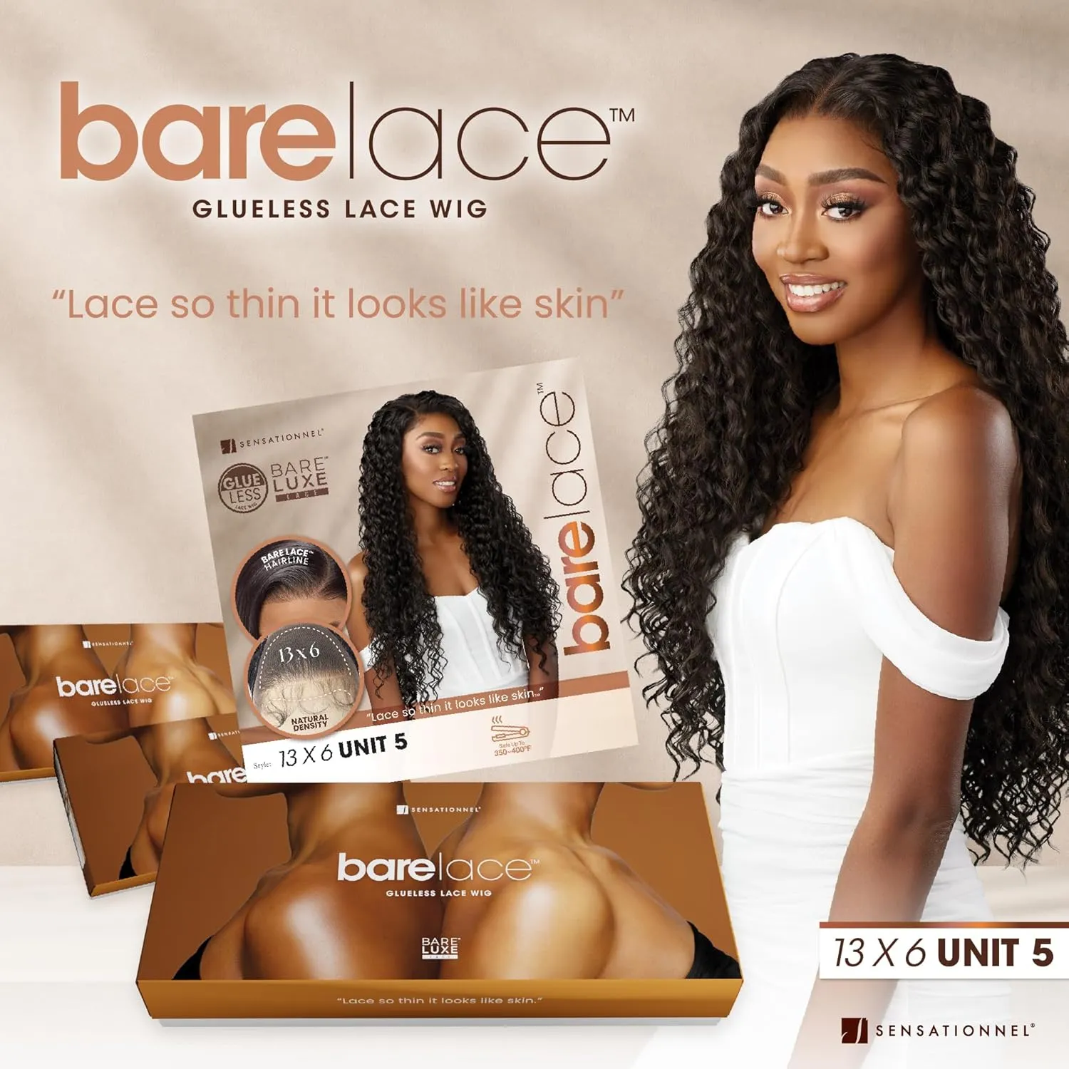 Sensationnel Bare Lace 13X6 Wigs - Unit 5 Lacefrontal Glueless Synthetic 180 Degree Preplucked Hairline (BALAYAGEGOLD)