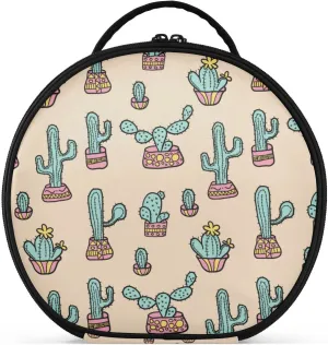 senya Round Cosmetic Pouch Travel Makeup Train Case Cactus Makeup Organizer Bag with Adjustable Dividers Portable for Cosmetics Makeup Brushes Toiletry Jewelry Accessories