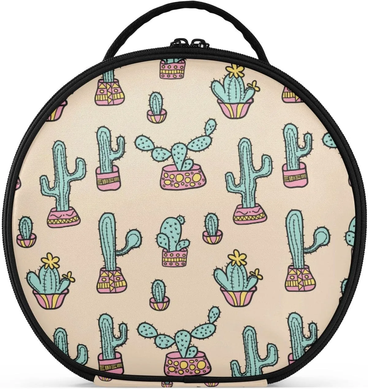 senya Round Cosmetic Pouch Travel Makeup Train Case Cactus Makeup Organizer Bag with Adjustable Dividers Portable for Cosmetics Makeup Brushes Toiletry Jewelry Accessories