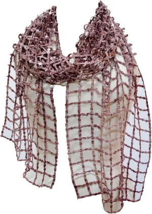 Sequin Chenille Velvet Netted Scarf Stole Shawl Wrap Runner Wine Burgundy