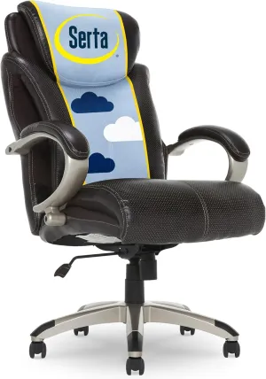 Serta Big and Tall Executive Office Chair with AIR Technology and Ergonomically Layered Body Pillows, Supports up to 350 Pounds, Bonded Leather, Roasted Chestnut