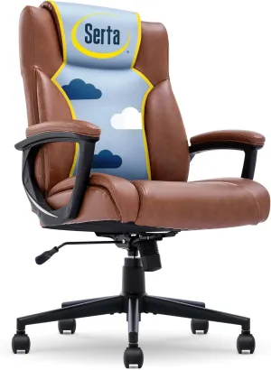 Serta Connor Executive Office Chair, Ergonomic Computer Chair with Layered Body Pillows, Contoured Lumbar, Adjustable Seat Height, Bonded Leather, Cognac