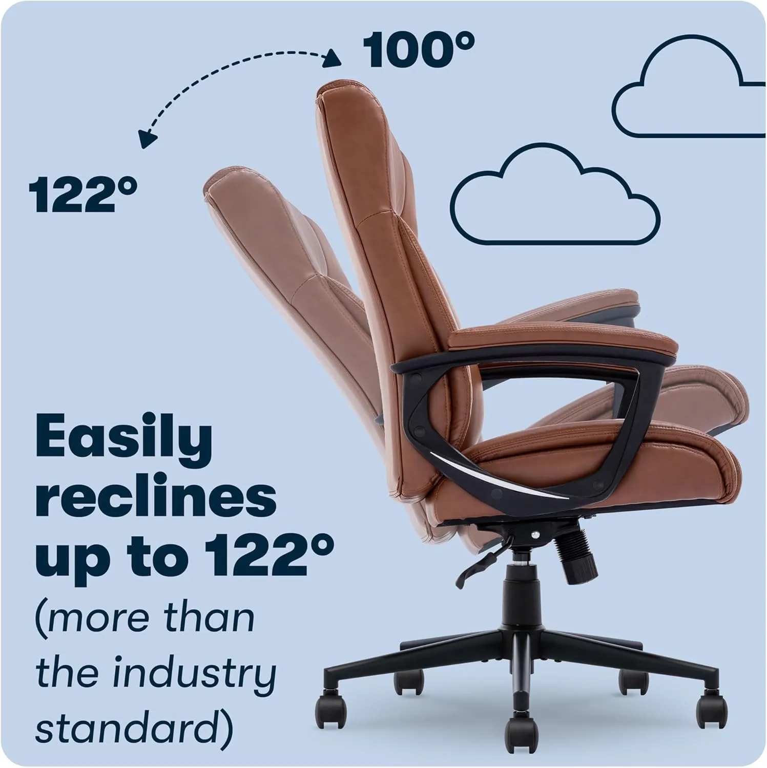Serta Connor Executive Office Chair, Ergonomic Computer Chair with Layered Body Pillows, Contoured Lumbar, Adjustable Seat Height, Bonded Leather, Cognac