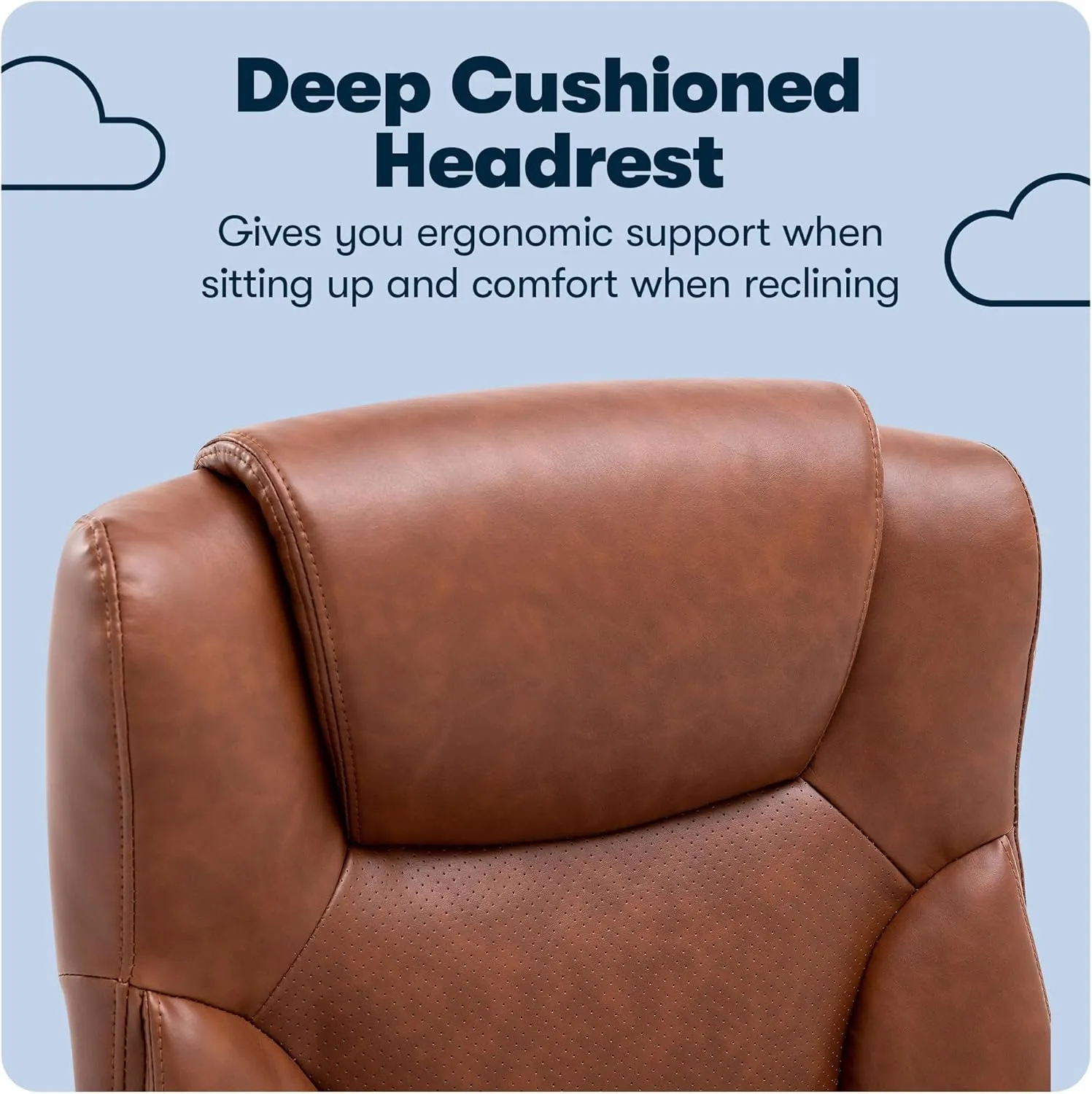 Serta Connor Executive Office Chair, Ergonomic Computer Chair with Layered Body Pillows, Contoured Lumbar, Adjustable Seat Height, Bonded Leather, Cognac