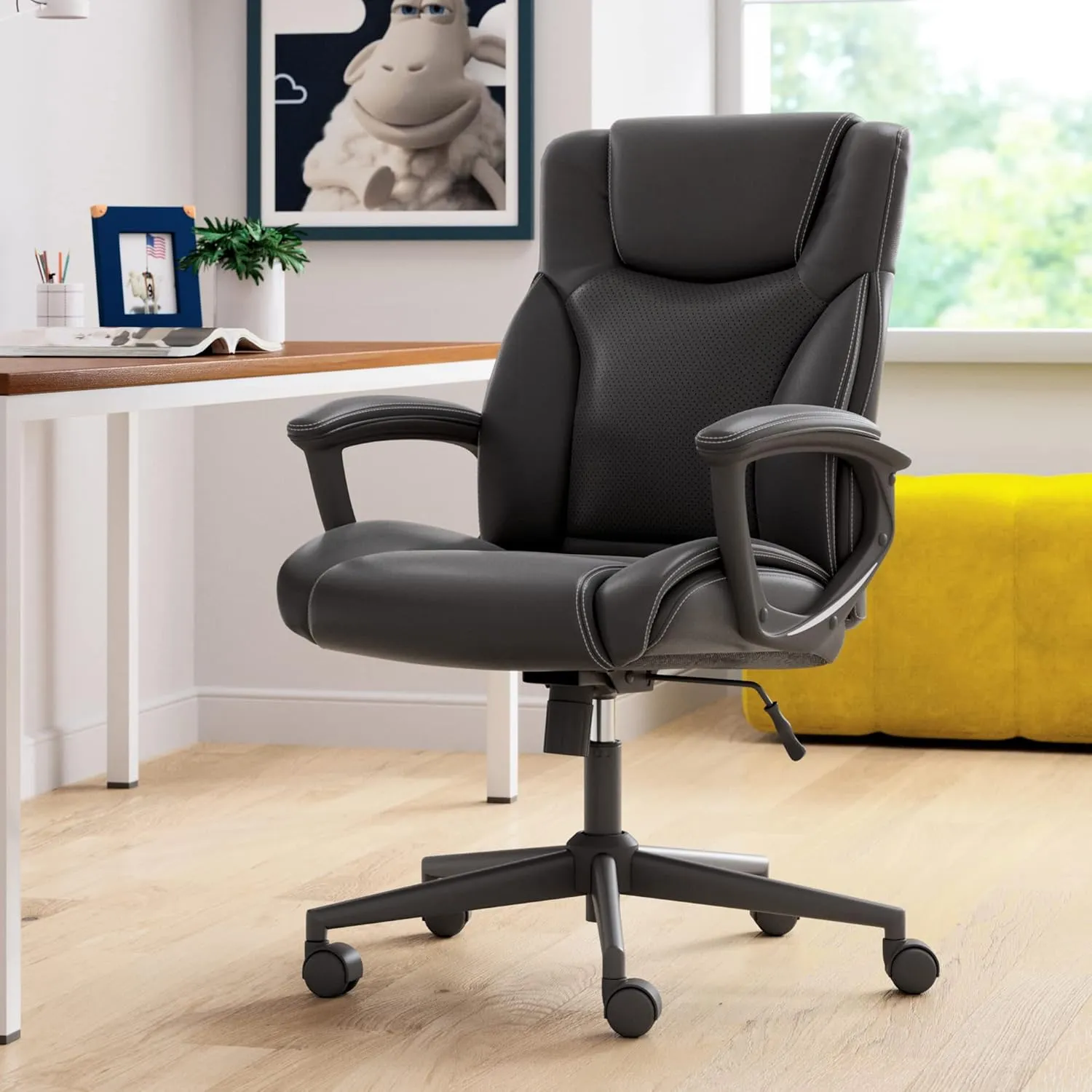 Serta Connor Executive Office, Ergonomic Computer Chair with Layered Body Pillows, Contoured Lumbar, Adjustable Seat Height, Bonded Leather, Black