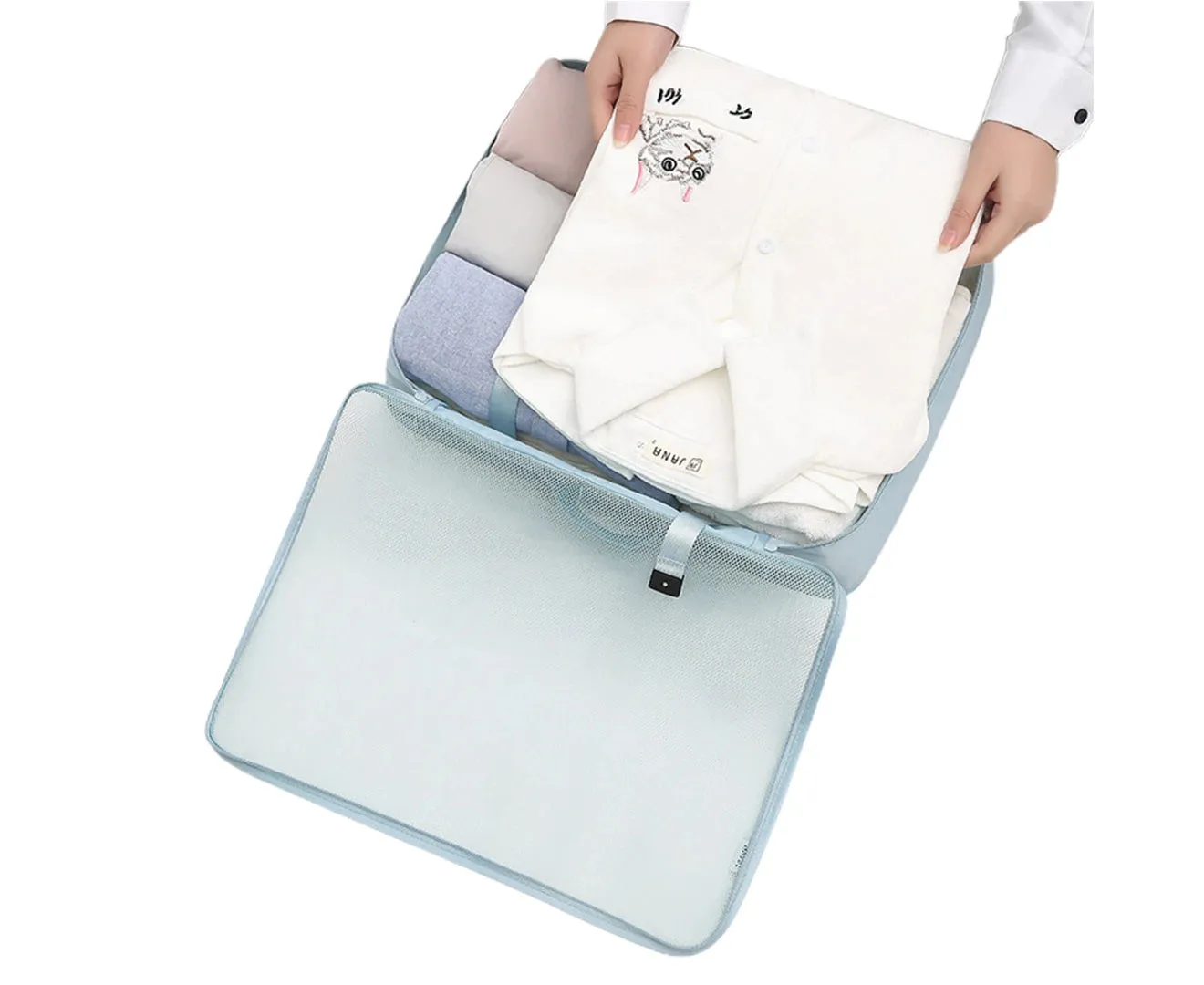 Set of 8Pcs Travel Luggage Packing Cubes Organizers-Light Blue