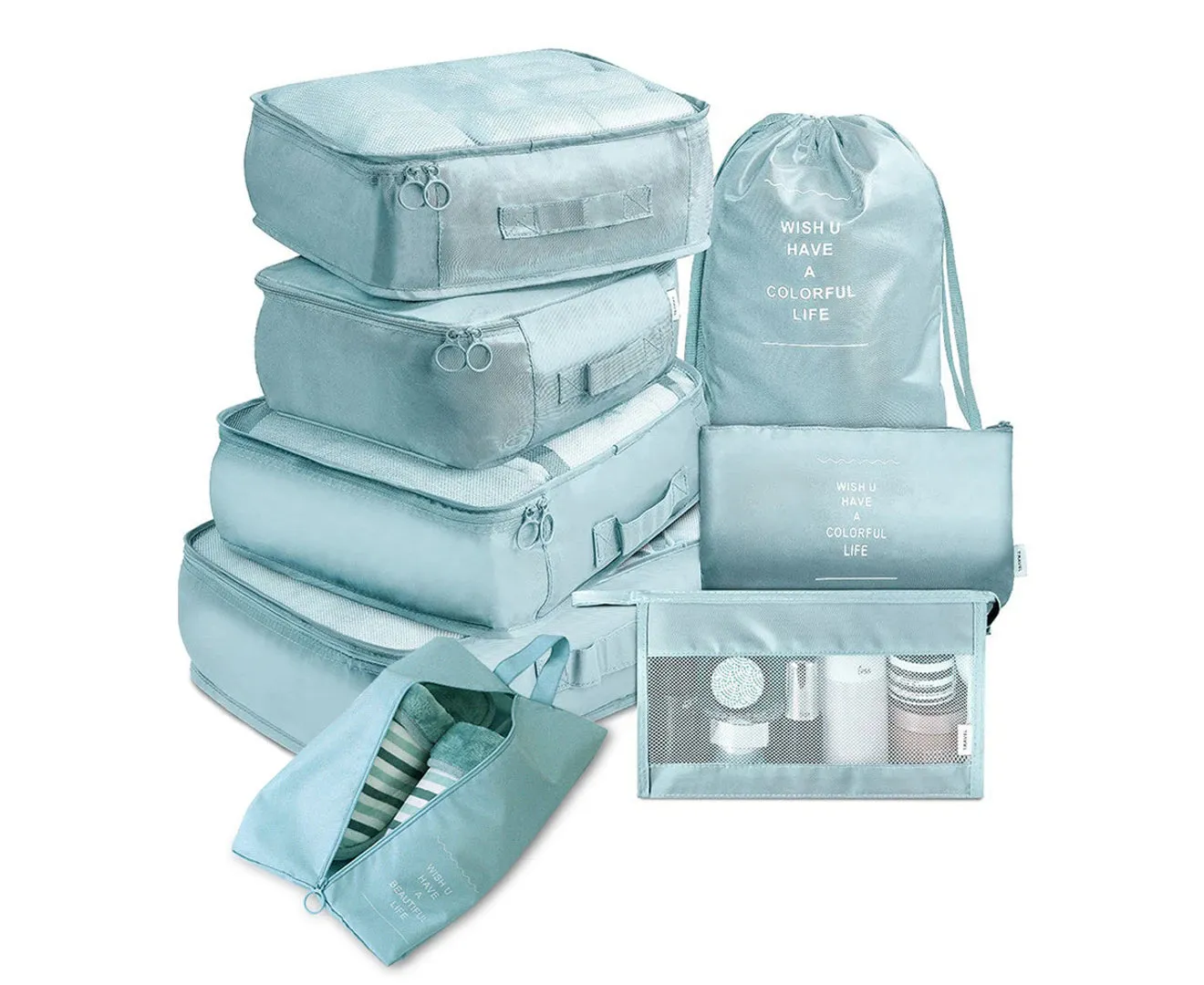 Set of 8Pcs Travel Luggage Packing Cubes Organizers-Light Blue