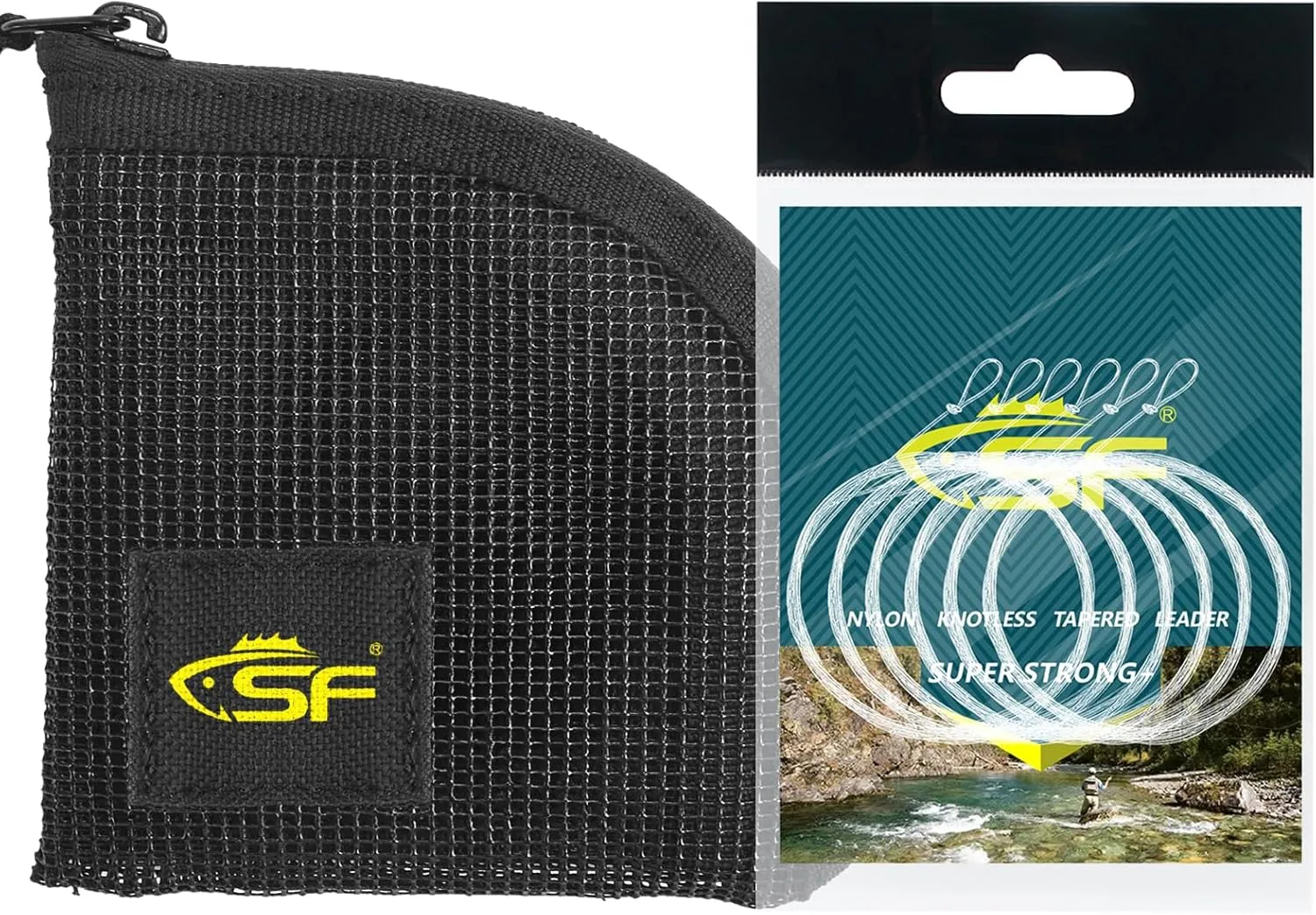 SF Fly Fishing Leader Wallet 4.5'' Quick-Drying 7 Slots Black Mesh Tippet Tapered Leader Polyleader Fly Leader Pocket for Saltwater Freshwater