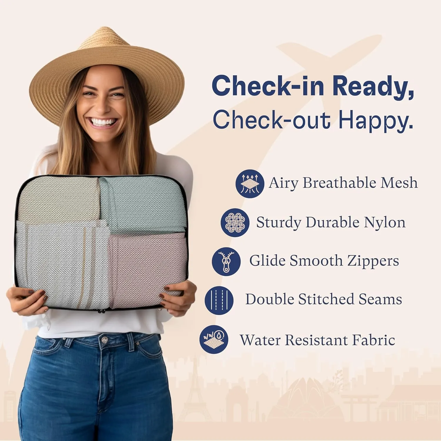 Shacke Premium 5 Packing Cubes Set - Lightweight Mesh Travel Luggage Organizers with Laundry Bag, 5-Piece Suitcase Storage System (Air Black)
