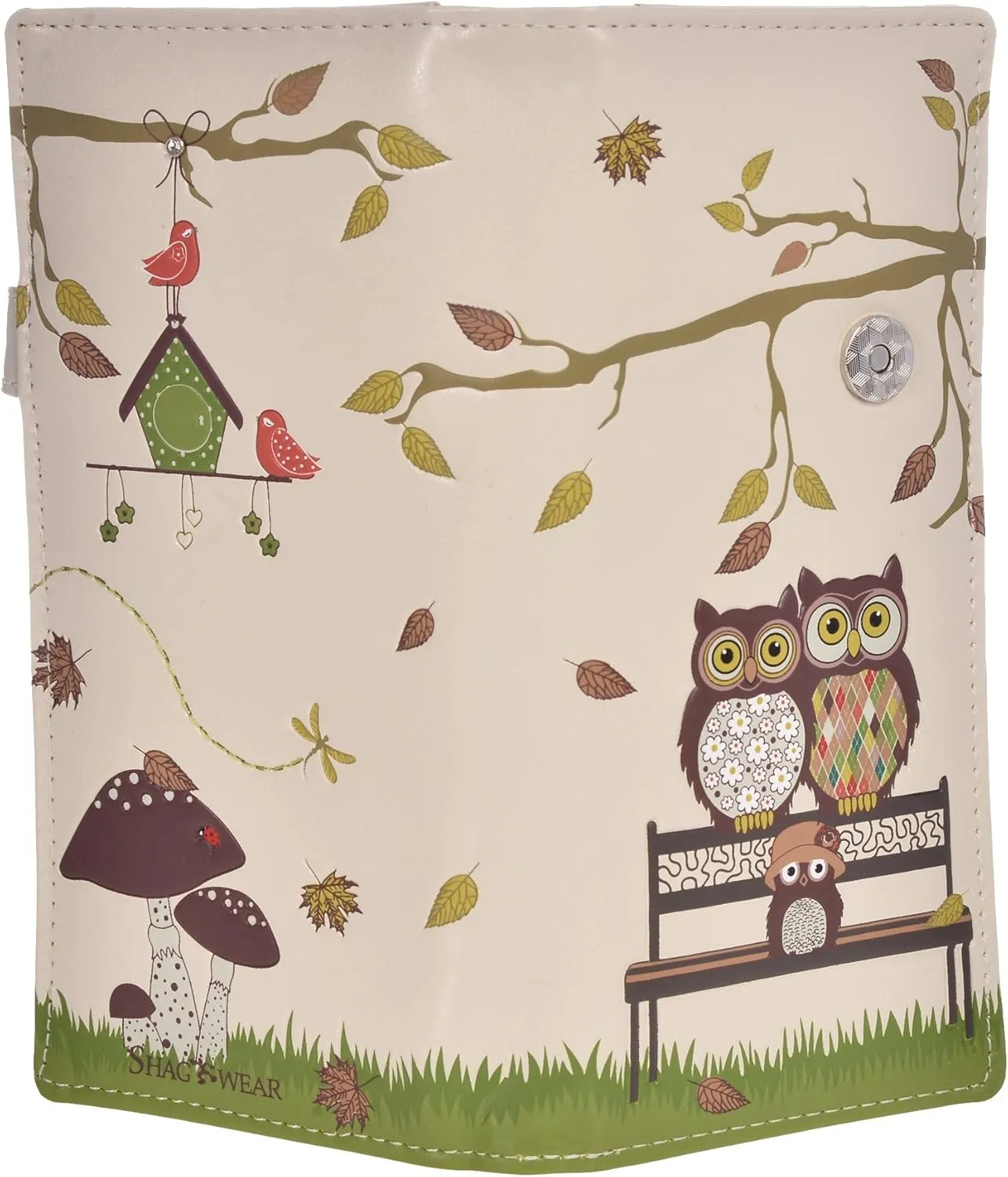 Shag Wear Women's Premium Vegan Clutch Cardholder Wallet Zipper Purse with Pretty Autumn Owl Cream
