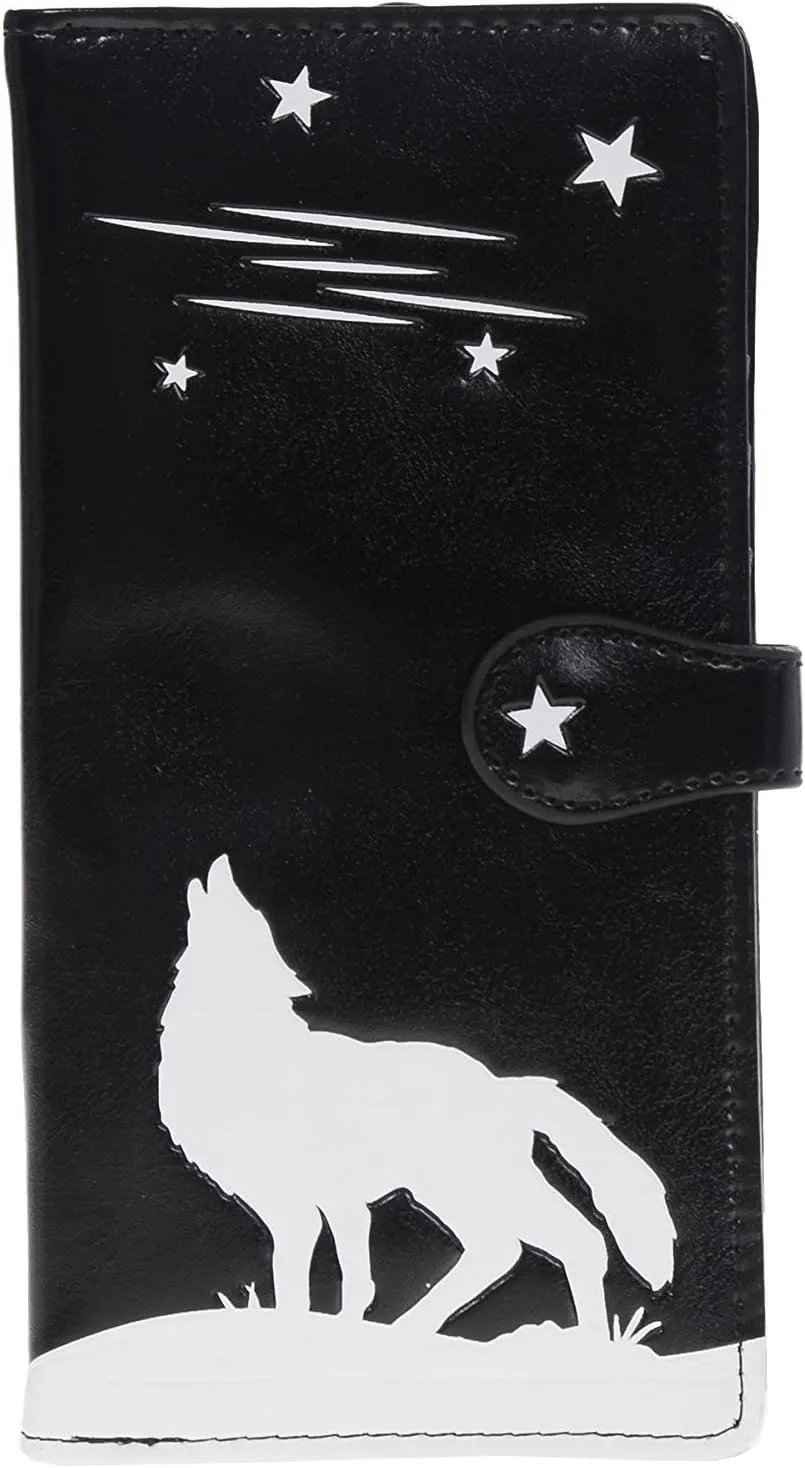 Shag Wear Women's Premium Vegan Clutch Cardholder Wallet Zipper Purse with Pretty Black Wolf