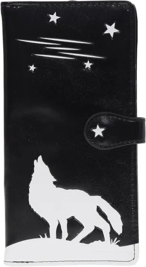 Shag Wear Women's Premium Vegan Clutch Cardholder Wallet Zipper Purse with Pretty Black Wolf