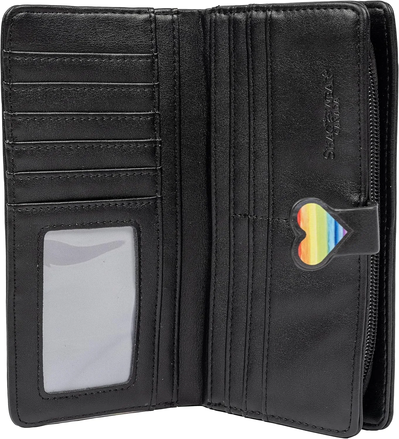 Shag Wear Women's Premium Vegan Clutch Cardholder Zipper Wallet Purse with Pretty Pride, Black