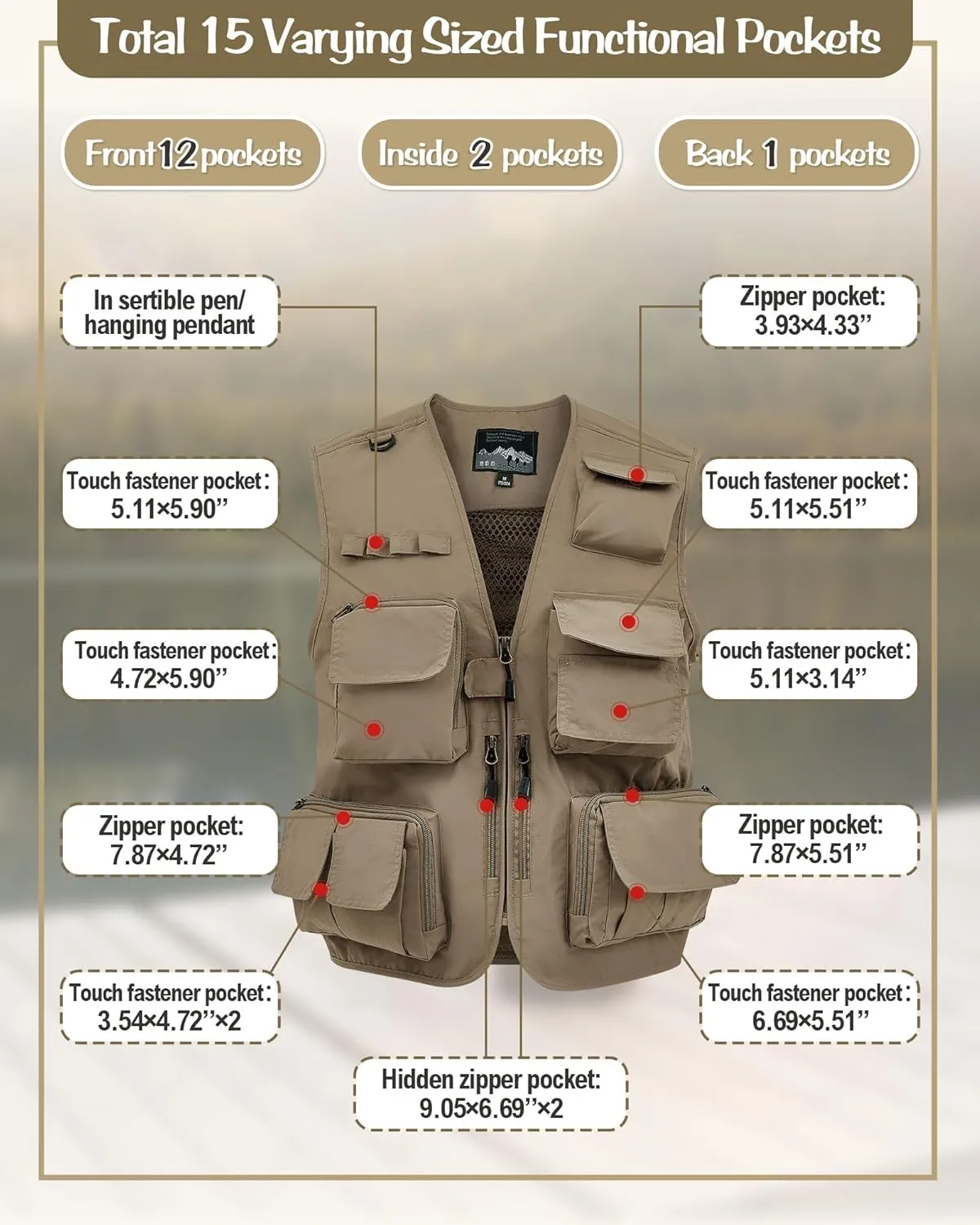 Shihanee 2 Pcs Fishing Vest and Hat for Men Multi Pocket Safari Vest Jacket for Outdoor Work Summer Travel Cargo Hunting