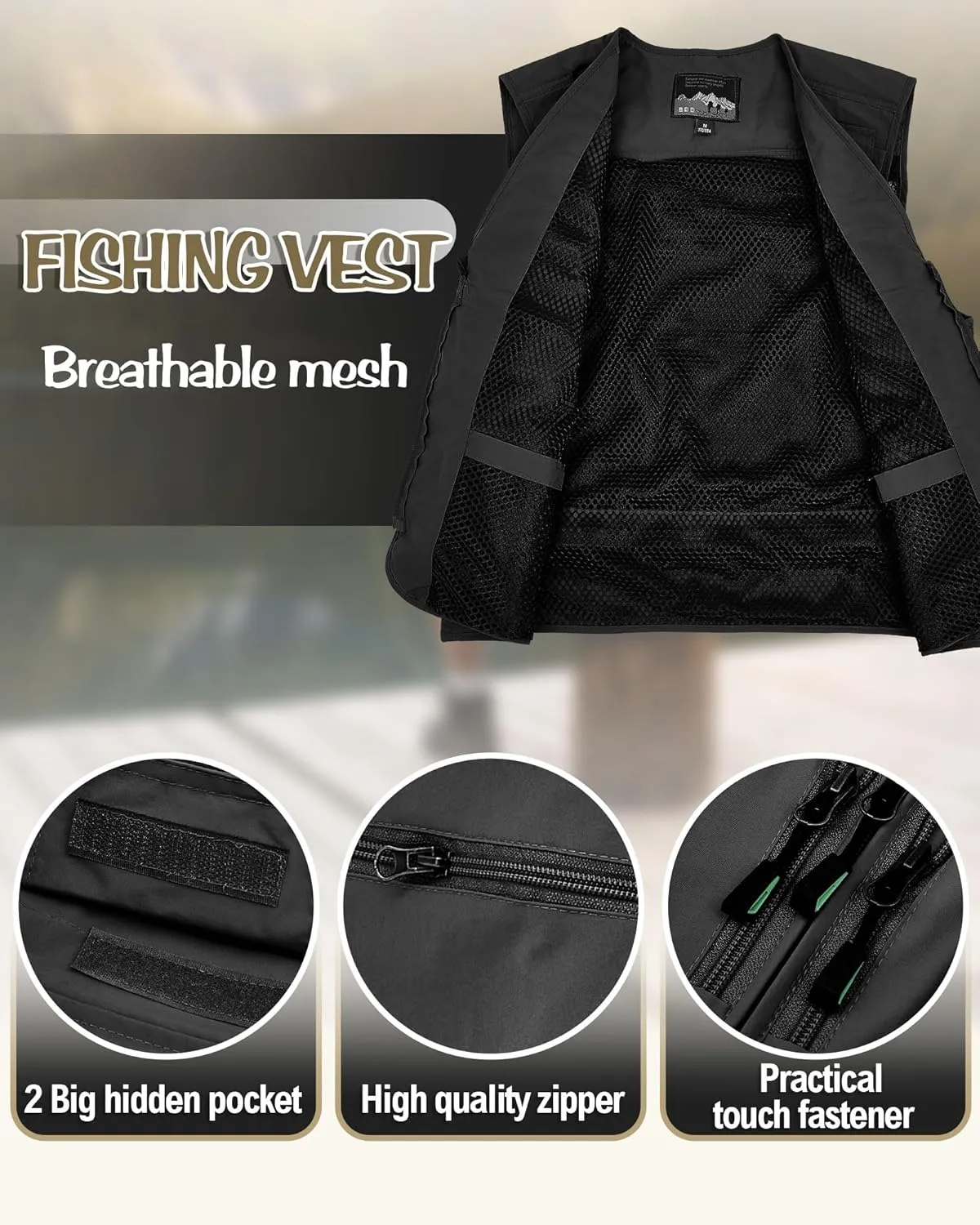Shihanee 2 Pcs Fishing Vest and Hat for Men Multi Pocket Safari Vest Jacket for Outdoor Work Summer Travel Cargo Hunting