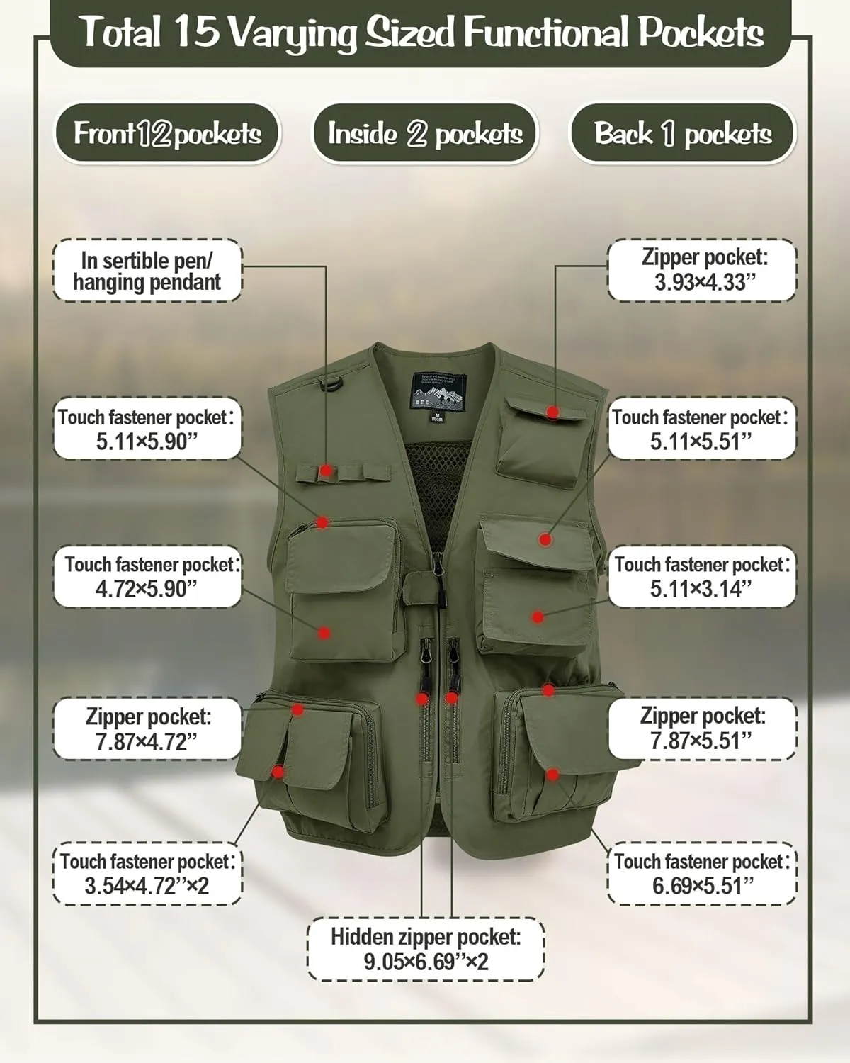 Shihanee 2 Pcs Fishing Vest and Hat for Men Multi Pocket Safari Vest Jacket for Outdoor Work Summer Travel Cargo Hunting