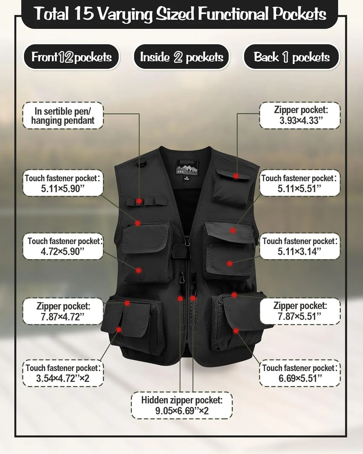 Shihanee 2 Pcs Fishing Vest and Hat for Men Multi Pocket Safari Vest Jacket for Outdoor Work Summer Travel Cargo Hunting