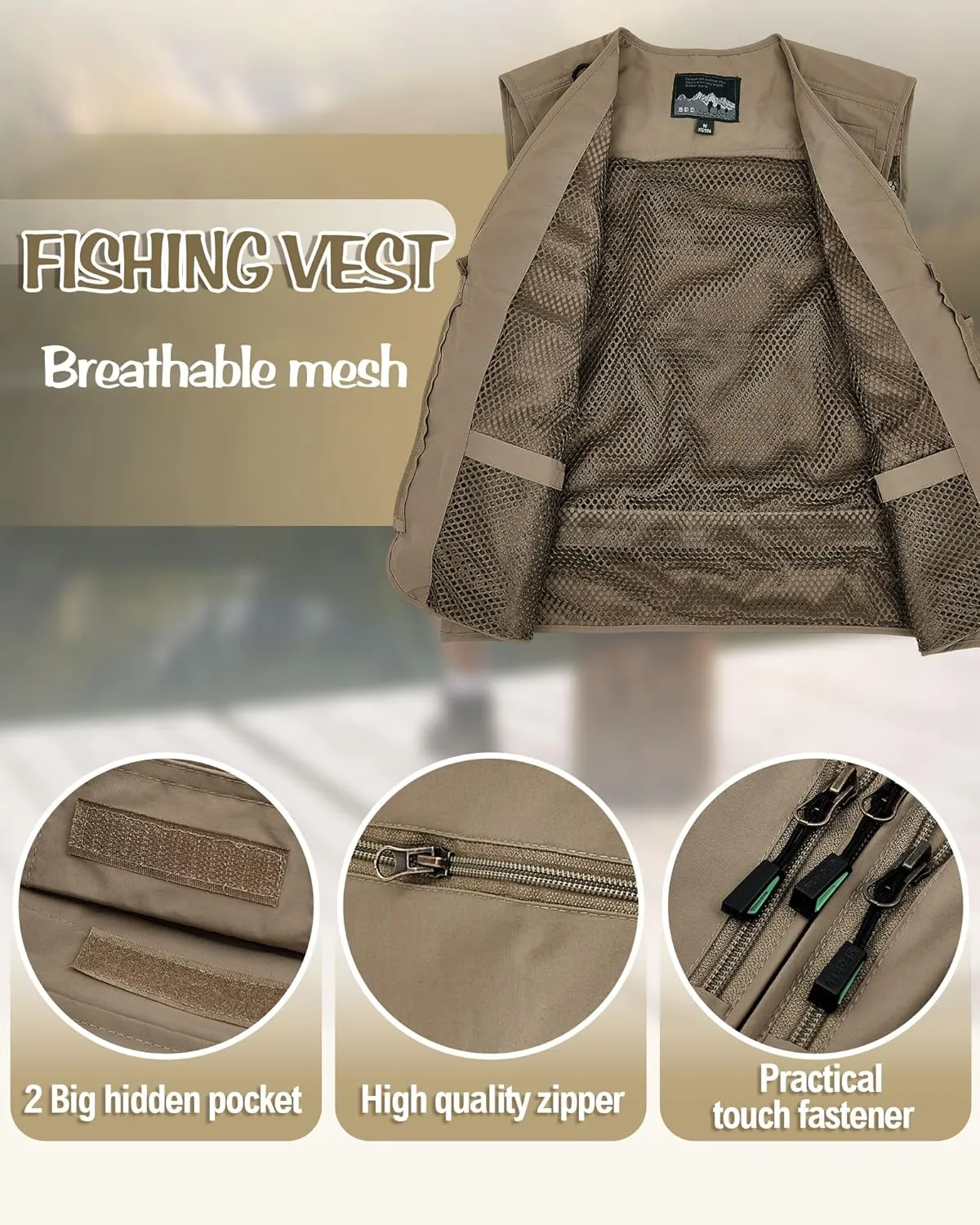 Shihanee 2 Pcs Fishing Vest and Hat for Men Multi Pocket Safari Vest Jacket for Outdoor Work Summer Travel Cargo Hunting