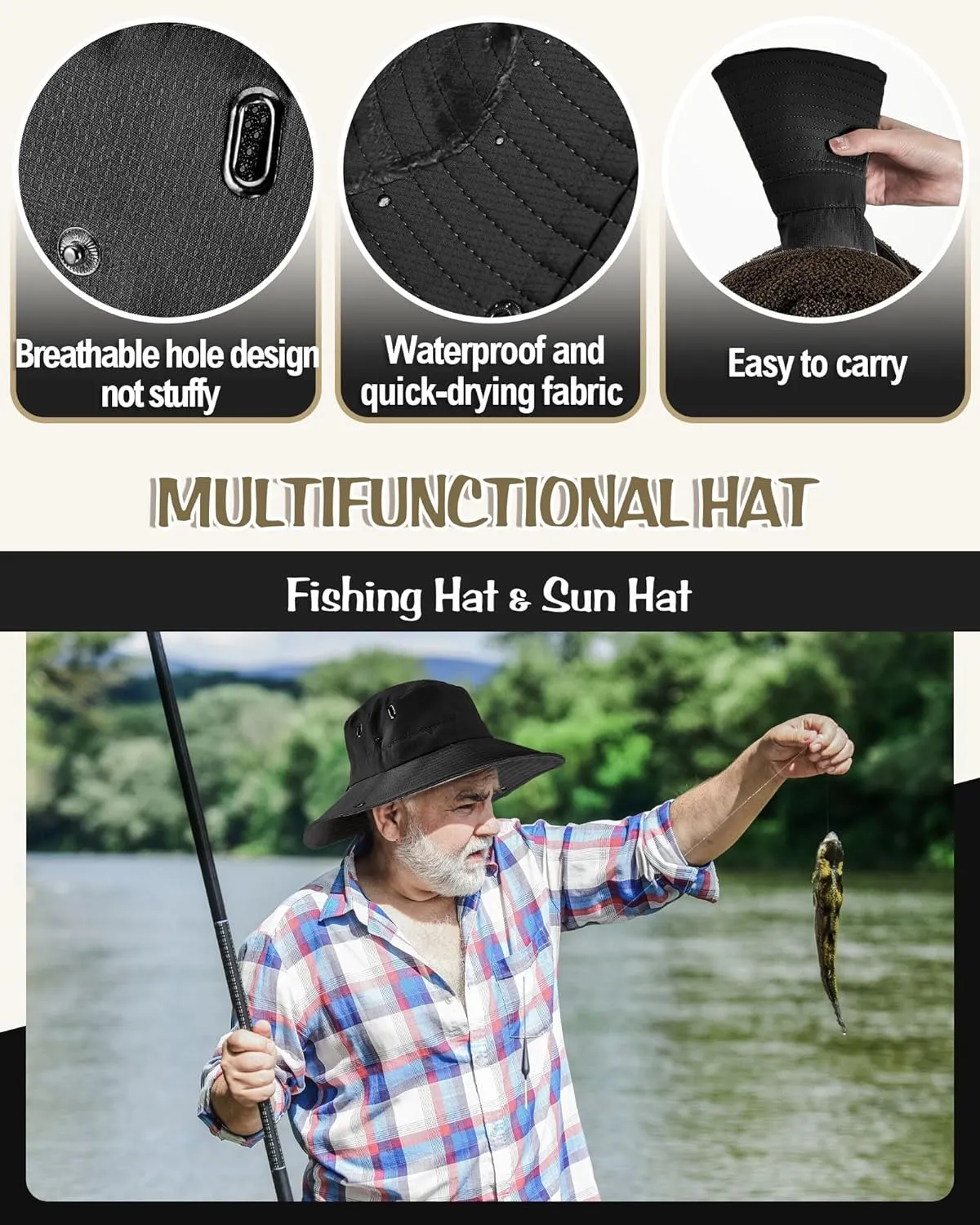 Shihanee 2 Pcs Fishing Vest and Hat for Men Multi Pocket Safari Vest Jacket for Outdoor Work Summer Travel Cargo Hunting