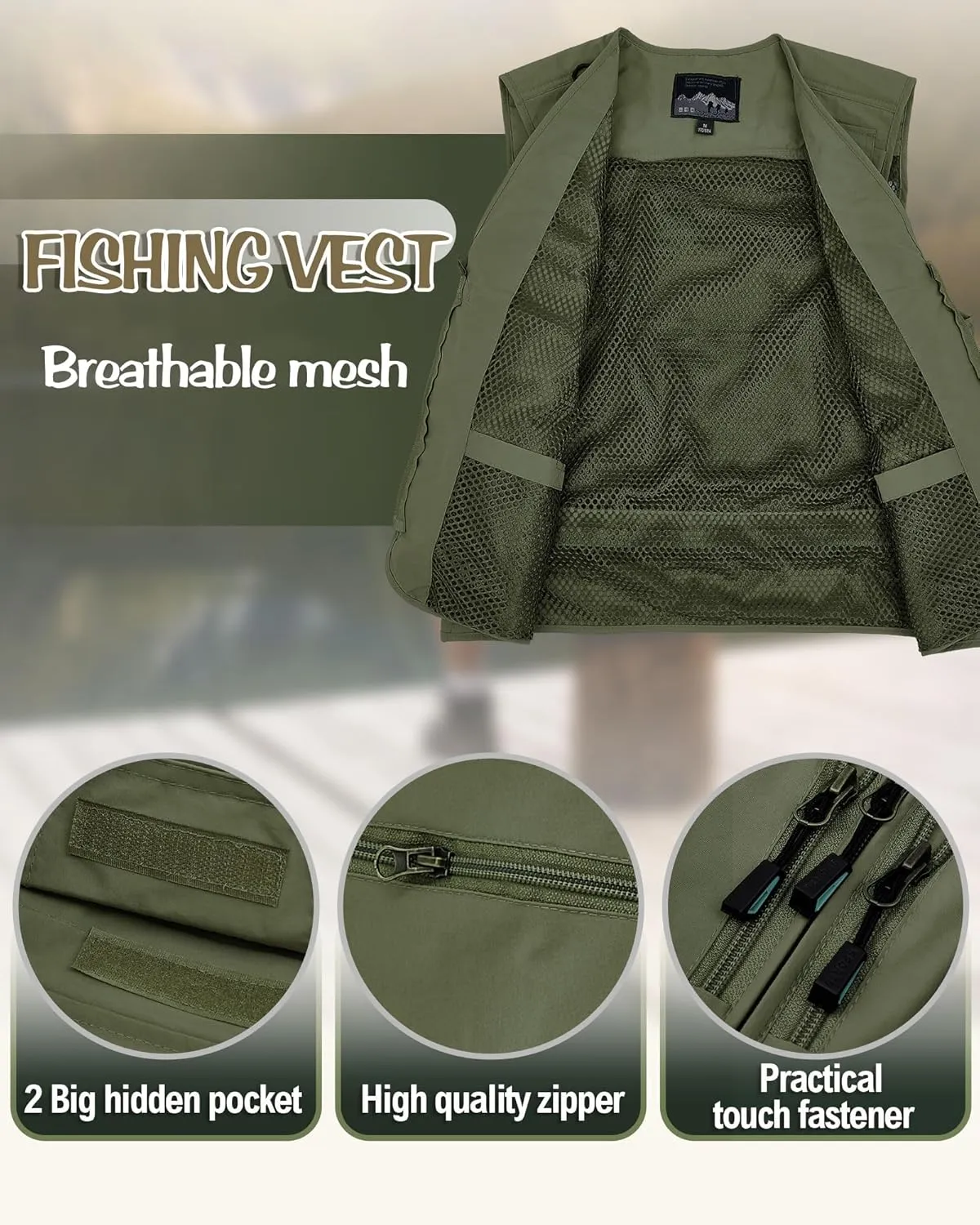 Shihanee 2 Pcs Fishing Vest and Hat for Men Multi Pocket Safari Vest Jacket for Outdoor Work Summer Travel Cargo Hunting