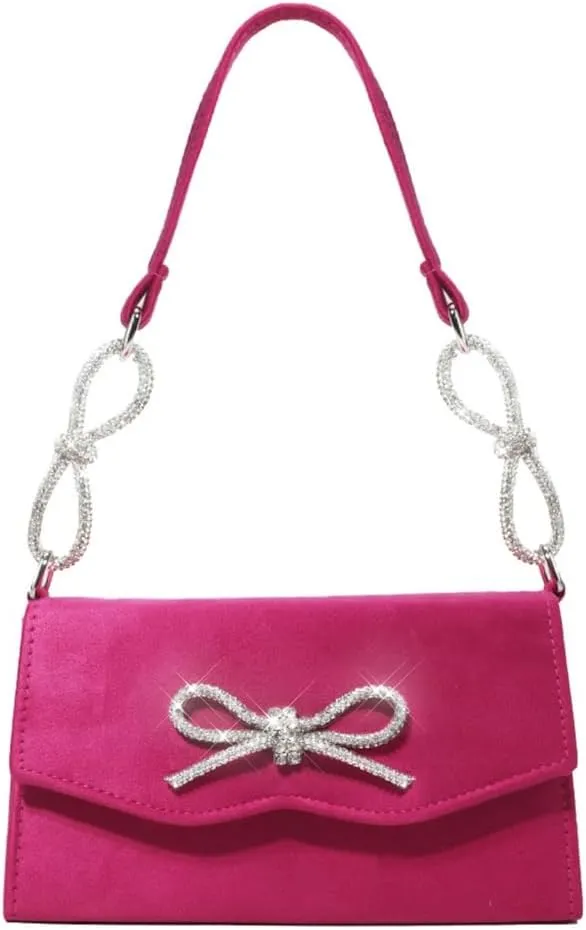 Shimmering Bowknot Evening Bag French-inspired Glams Small Sqaure Handbag Lightweight for Special Occasions